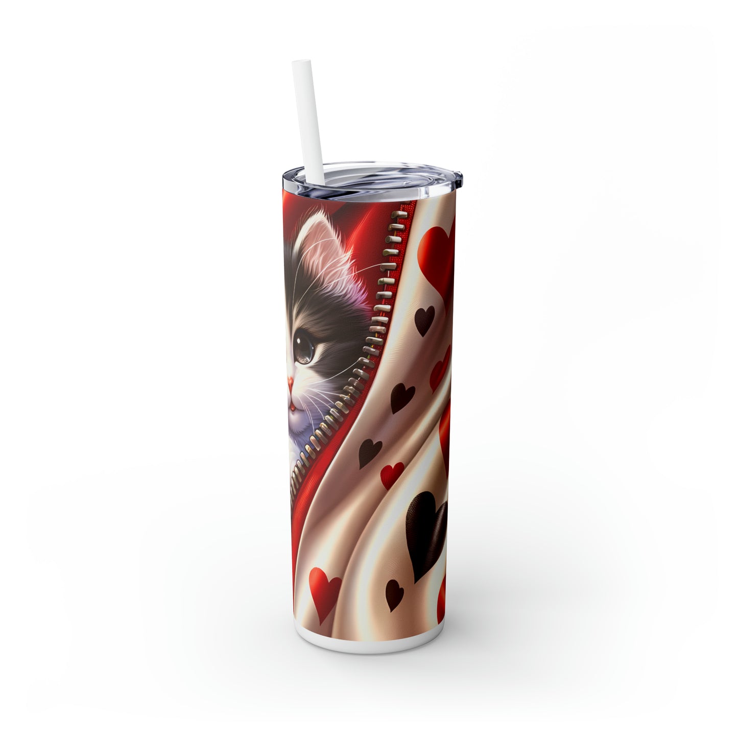 Skinny Tumbler with Straw, 20oz, Cat, Valentines Day, awd-903