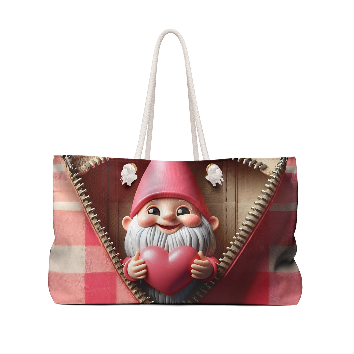 Personalised/Non-Personalised Weekender Bag, Cute Santa Gnome, Valentines Day, Large Weekender Bag, Beach Bag, Book Bag