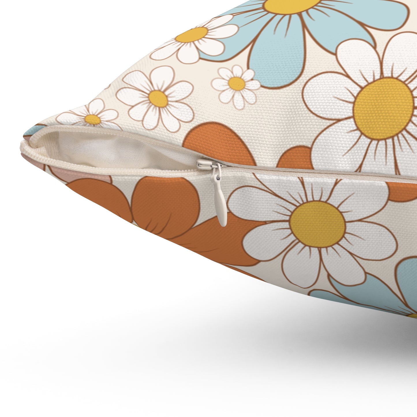 Spun Polyester Square Pillow, Retro Floral Cushion