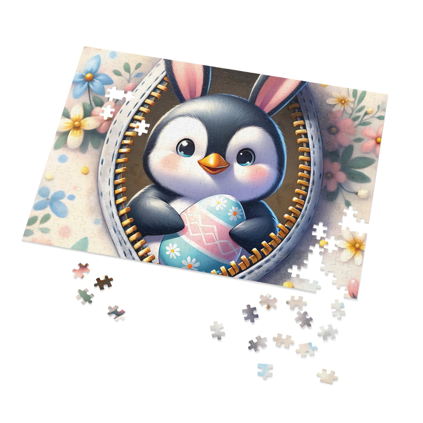 Jigsaw Puzzle, Easter, Penguin with Bunny Ears, Personalised/Non-Personalised (30, 110, 252, 500,1000-Piece) Awd-1307
