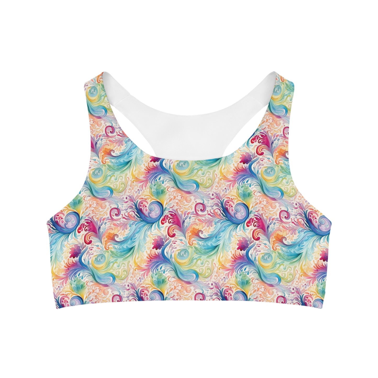 Women's Seamless Sports Bra, Rainbow Paisley, Sports Bra, Crop Top, Women's Sportswear, Athleticwear, Women's Activewear