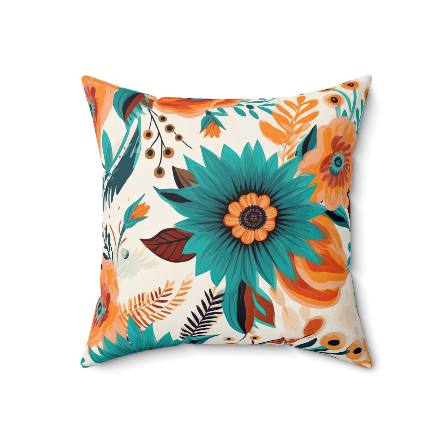 Spun Polyester Square Pillow, Retro Boho Floral Cushion