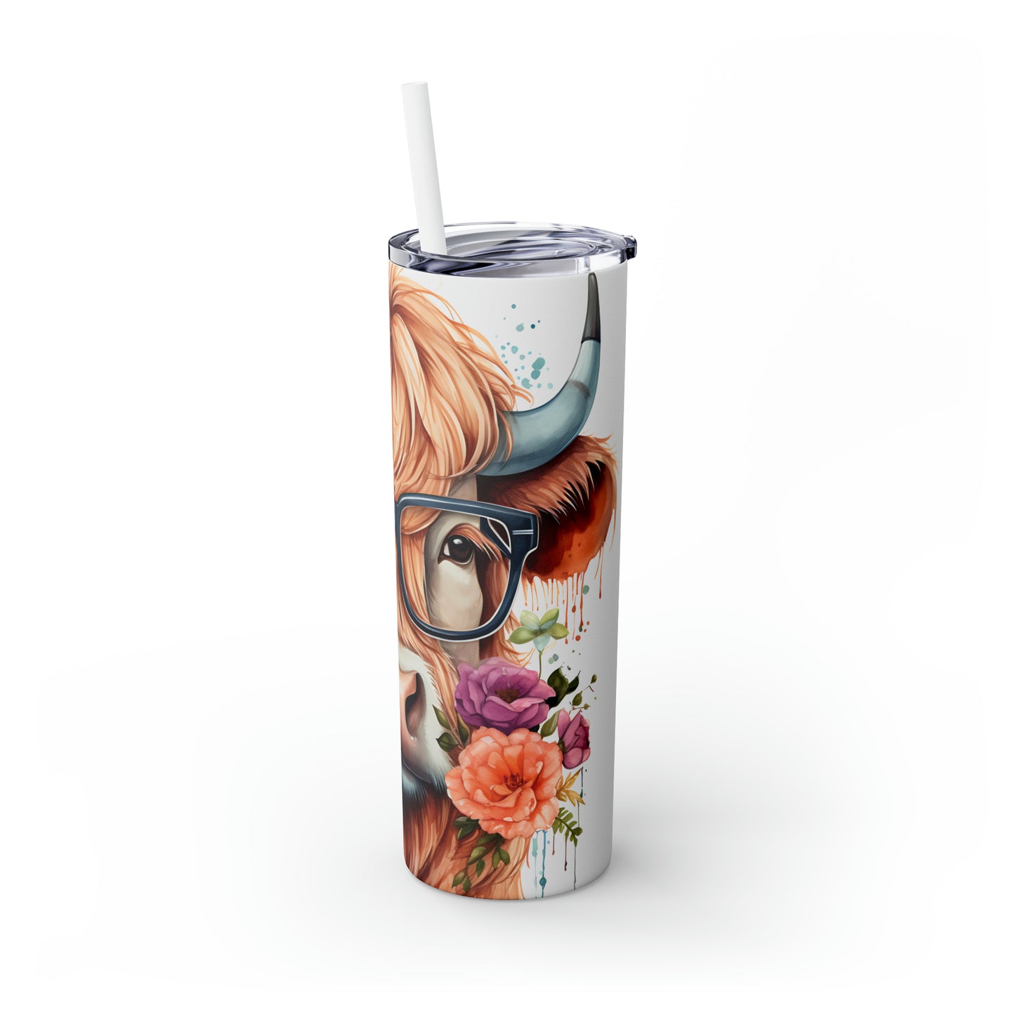 Skinny Tumbler with Straw, 20oz Highlander Cow