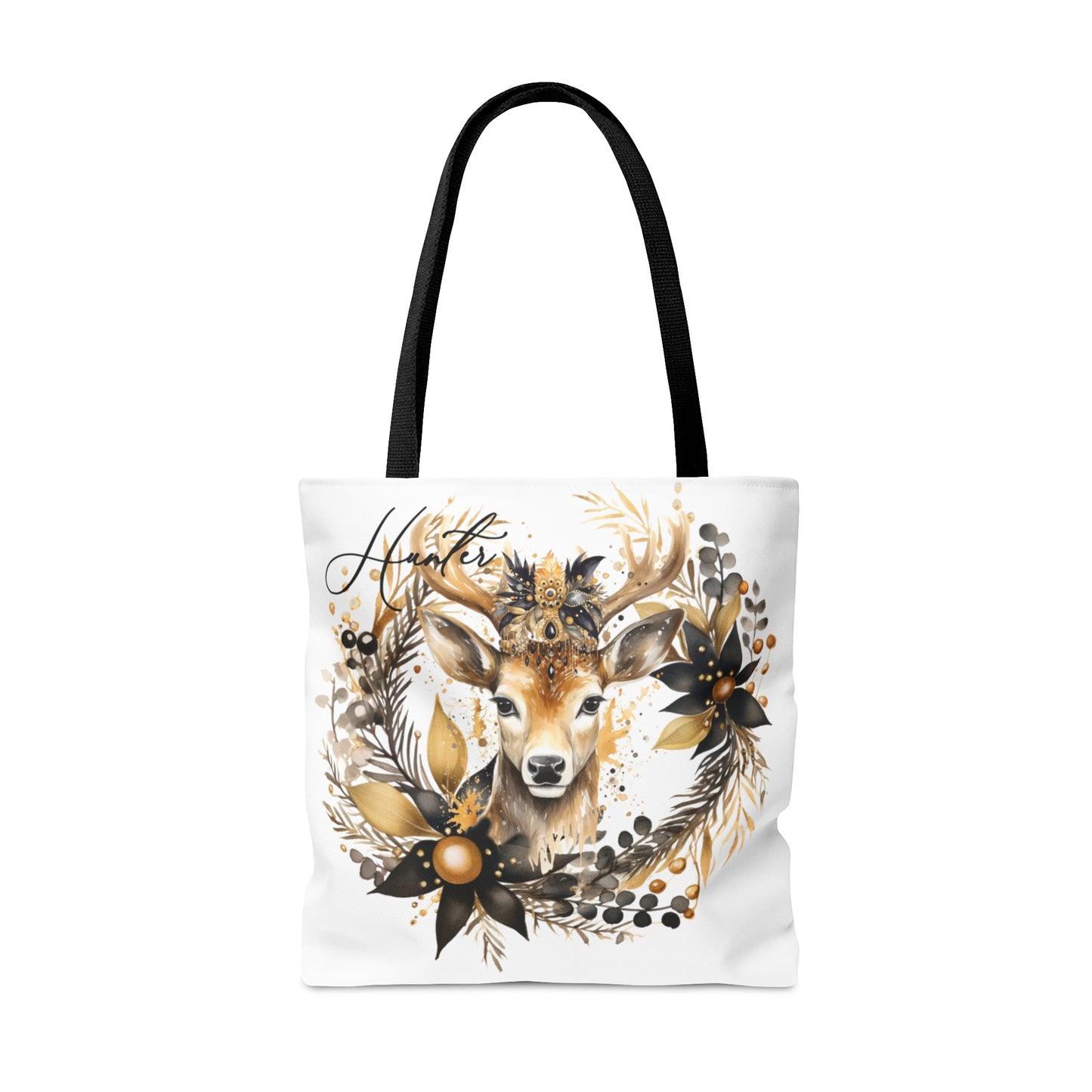 Personalised Tote Bag, Black & Gold Reindeer bag, Christmas Tote Bag, Floral and Non-Floral Personalised/Non-Personalised