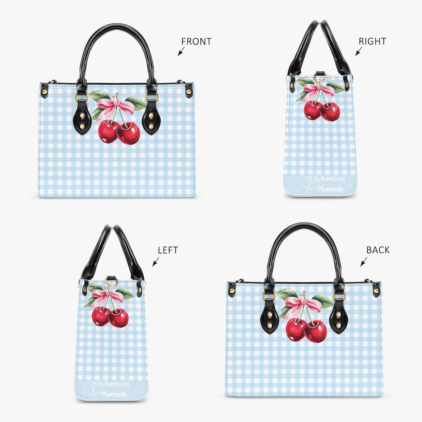 Women's Tote Bag - Rockabilly - Cherries Light Blue Plaid