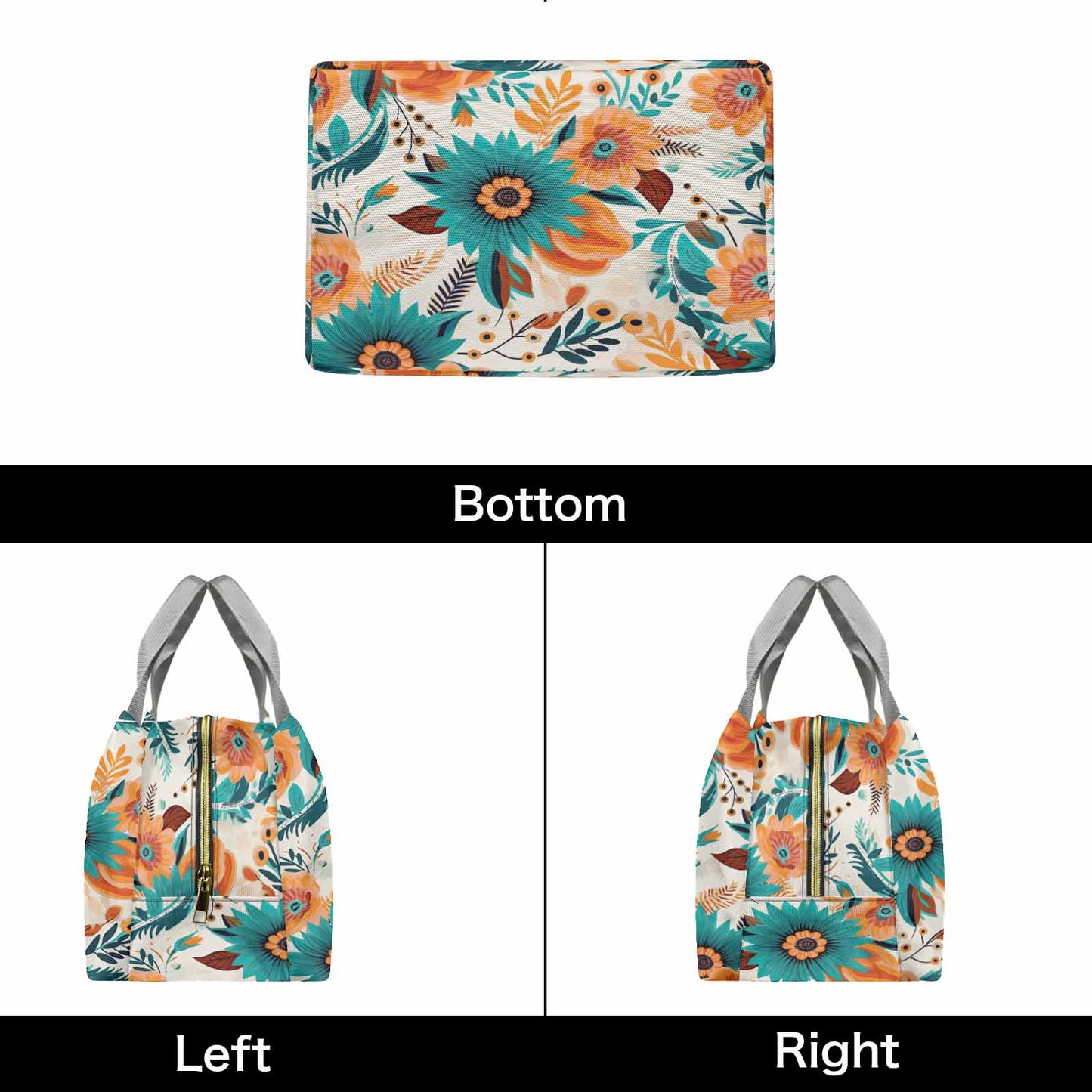 Boho Retro Floral  Portable Lunch Bag-Grey Handle