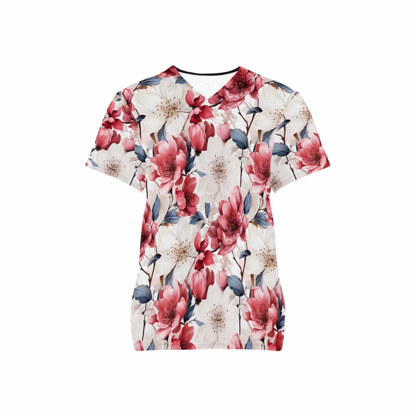 Floral Wildflowers  Women's V Neck Scrub Top Nurse Uniform with Deep Front Pockets