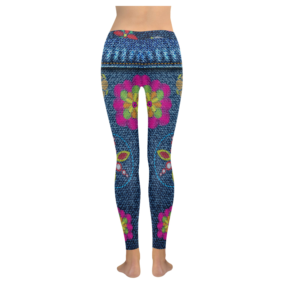 print flower jeans Women's Low Rise Leggings (Invisible Stitch)