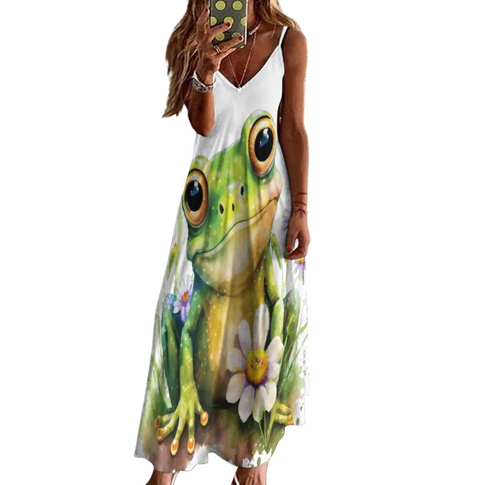 Frog Spaghetti Strap Ankle-Length Dress Long dress