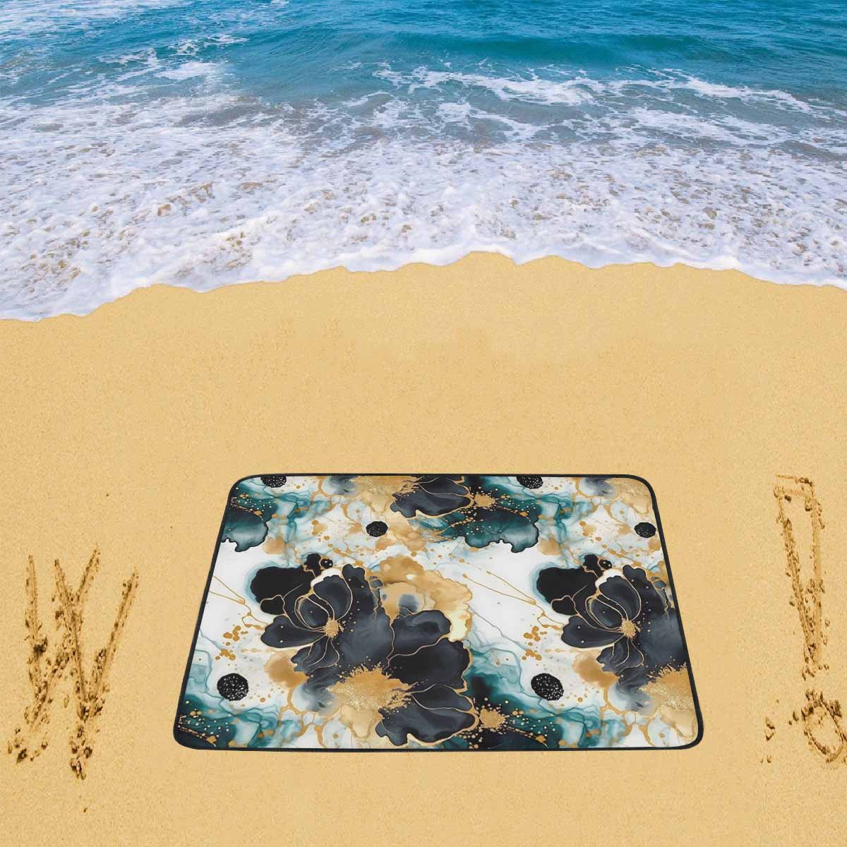 Black Gold & Green Ink Floralnew  Beach Mats 78"x 60"