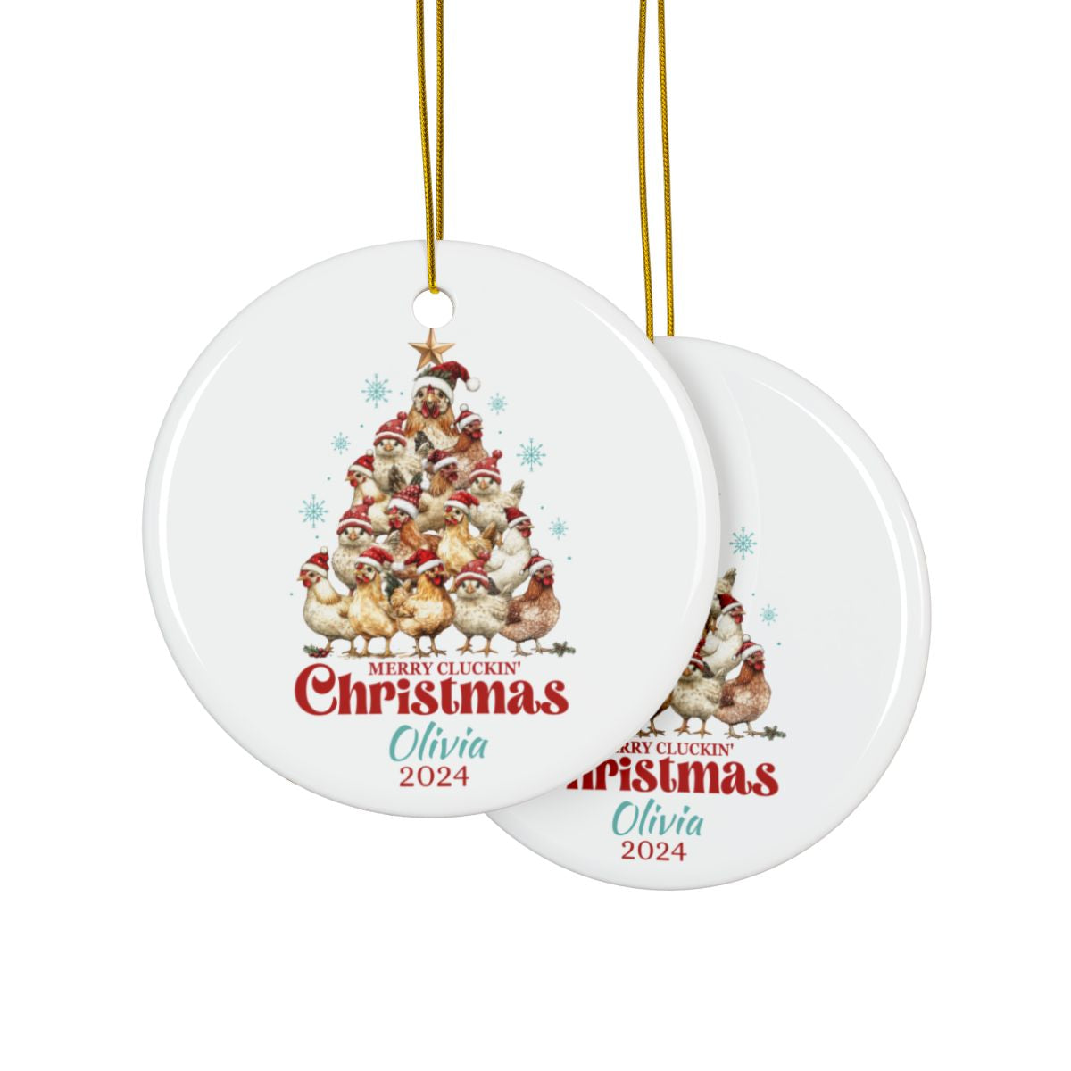 Merry Cluck'in Christmas Personalised Ceramic Ornament