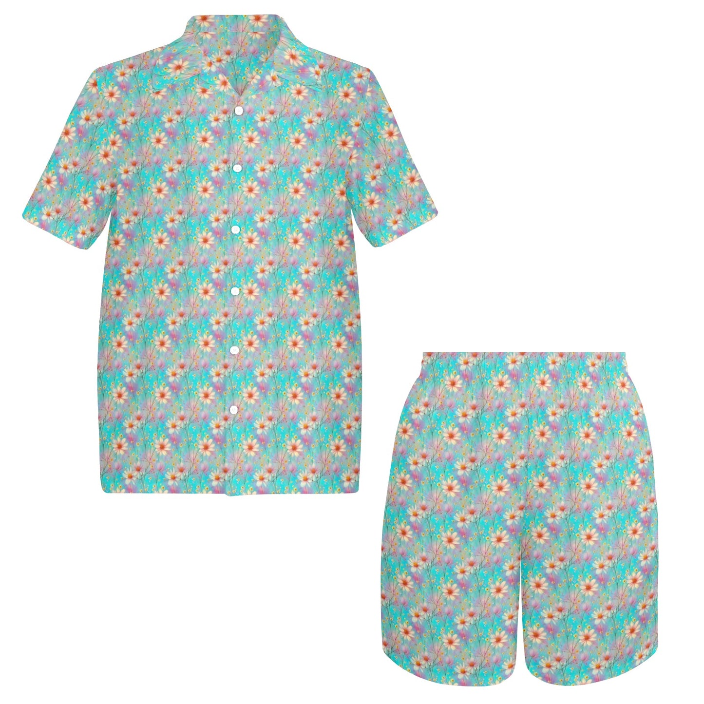 Men's Shirt & Shorts Set Green Floral Men's Shirt and Shorts Outfit (Set26)