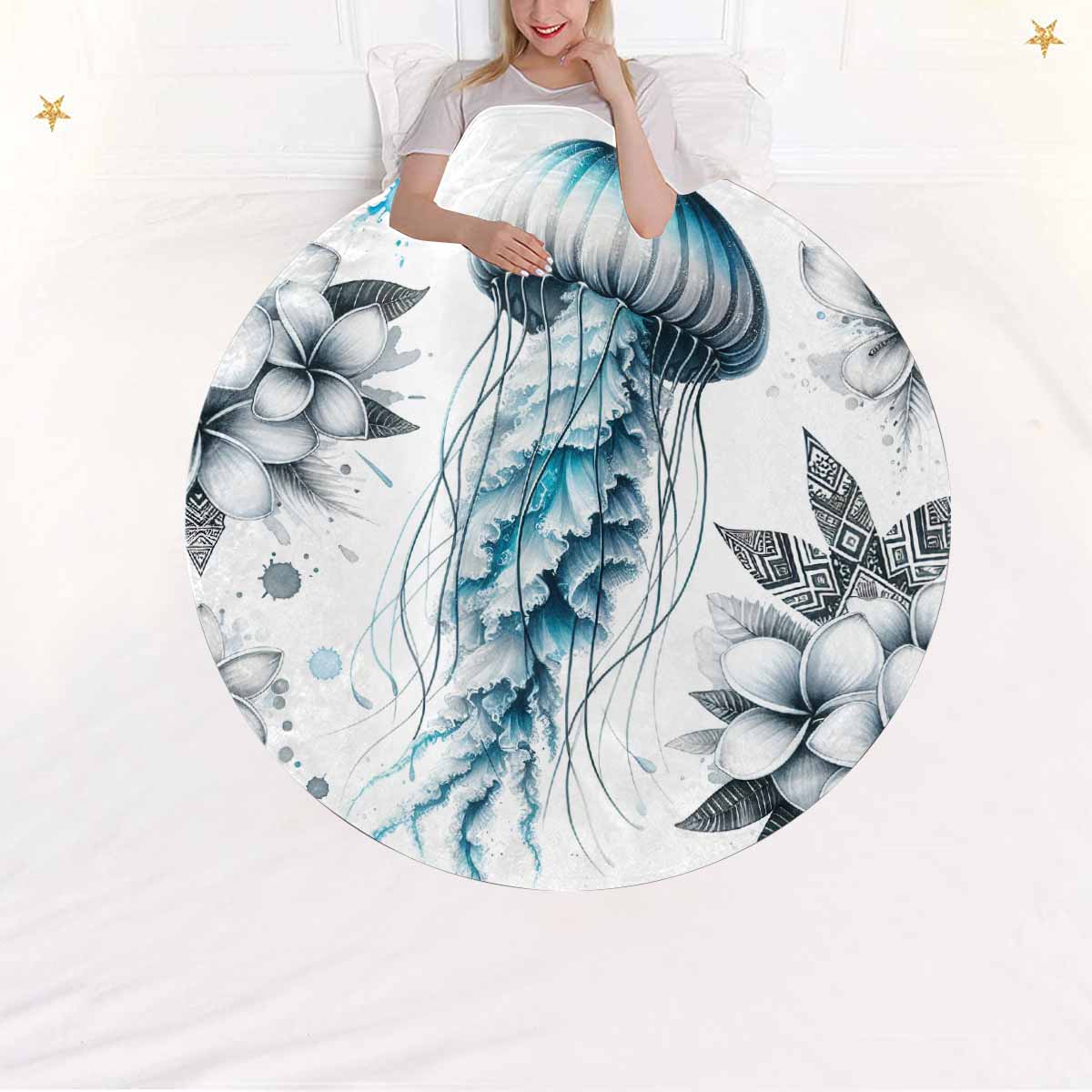 Sea_Animals_Jellyfish_Awd351111  Circular Micro Fleece Blanket 47"