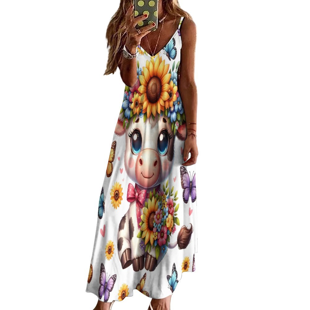 Highland Cow Spaghetti Strap Ankle-Length Dress Long dress