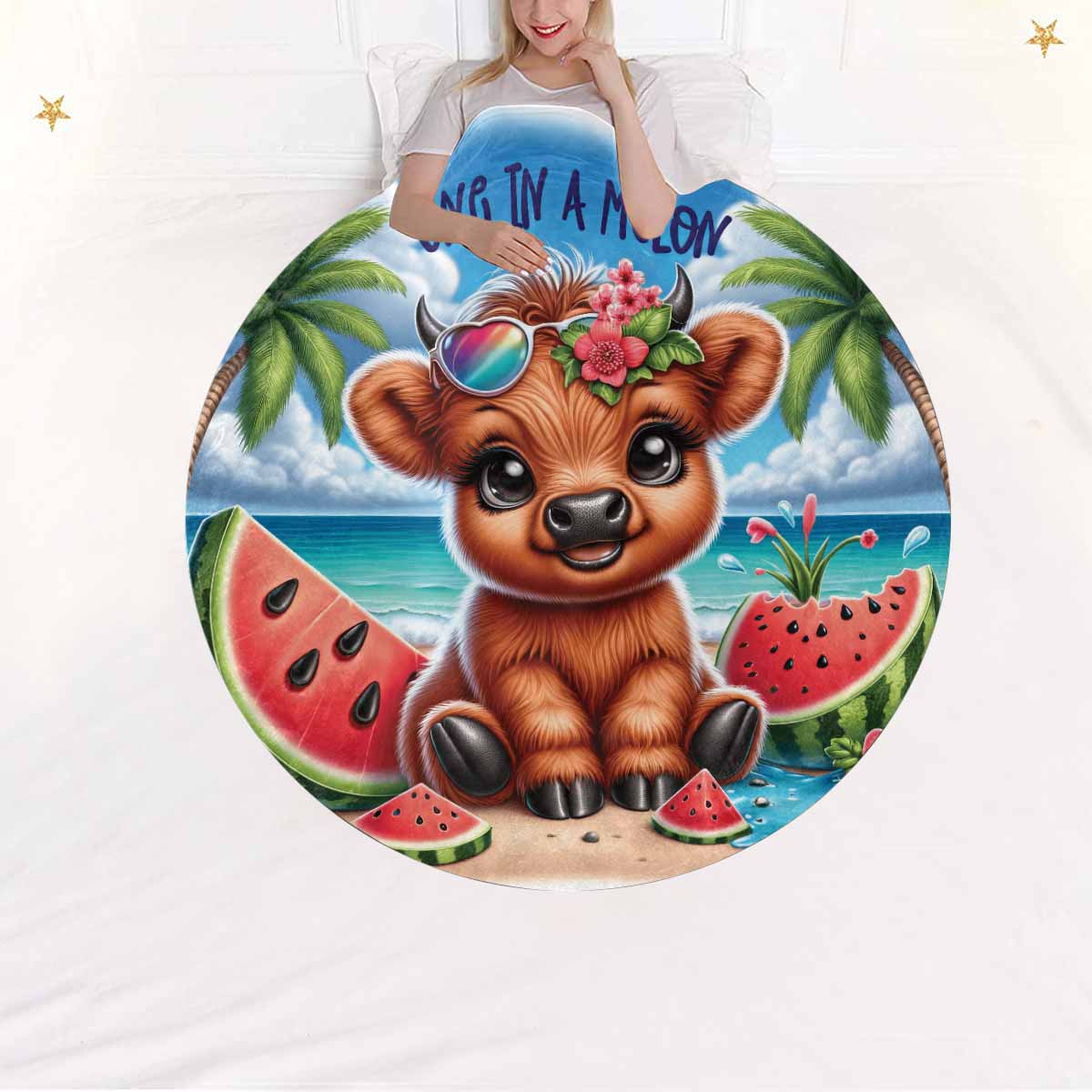 Highland Cow Awd35109  Circular Micro Fleece Blanket 60"
