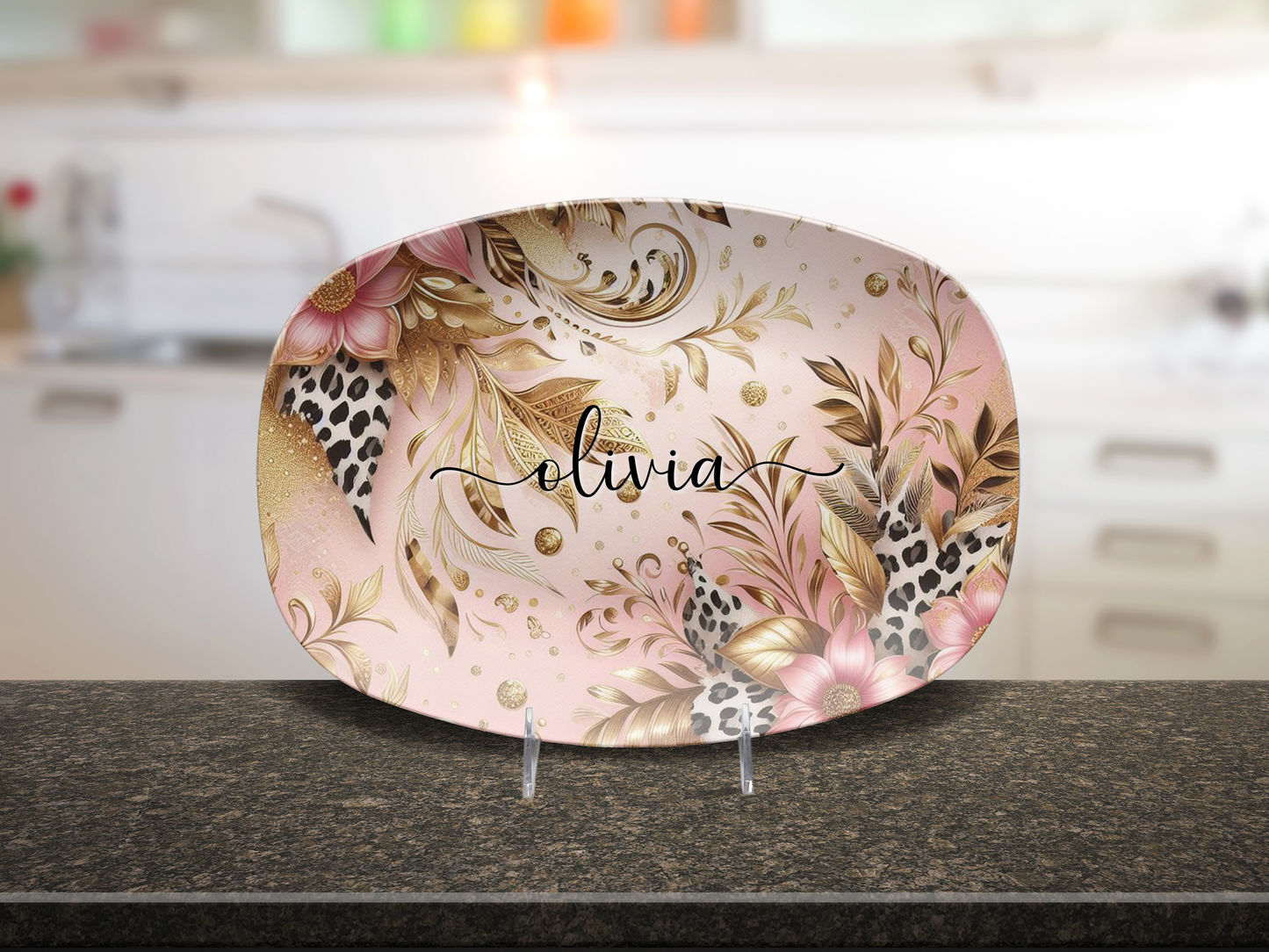 Personalised Luxury Pink and Gold Print Plate/Platter