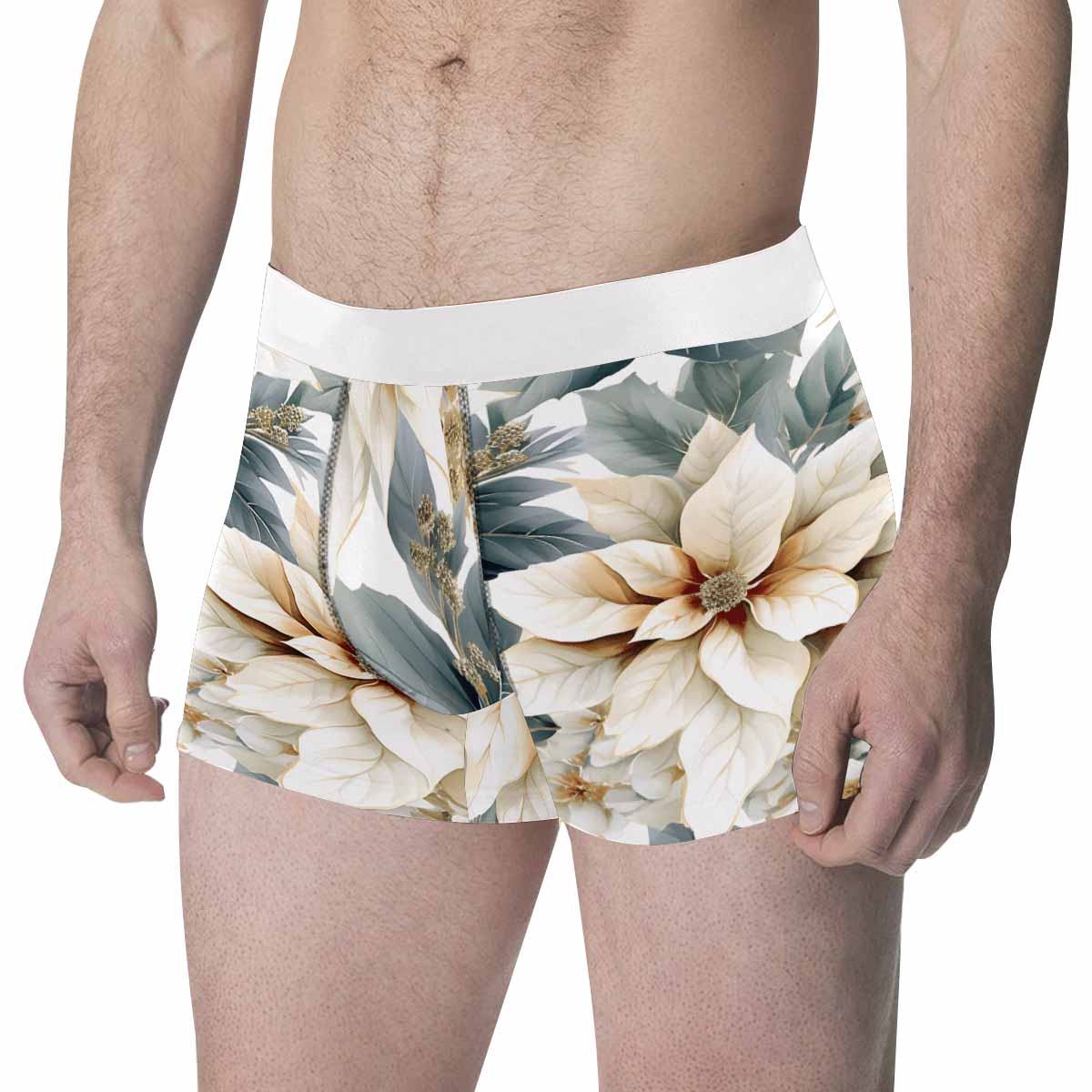 Cream Poinsettia Men's All Over Print Boxer Briefs (Made In AUS)