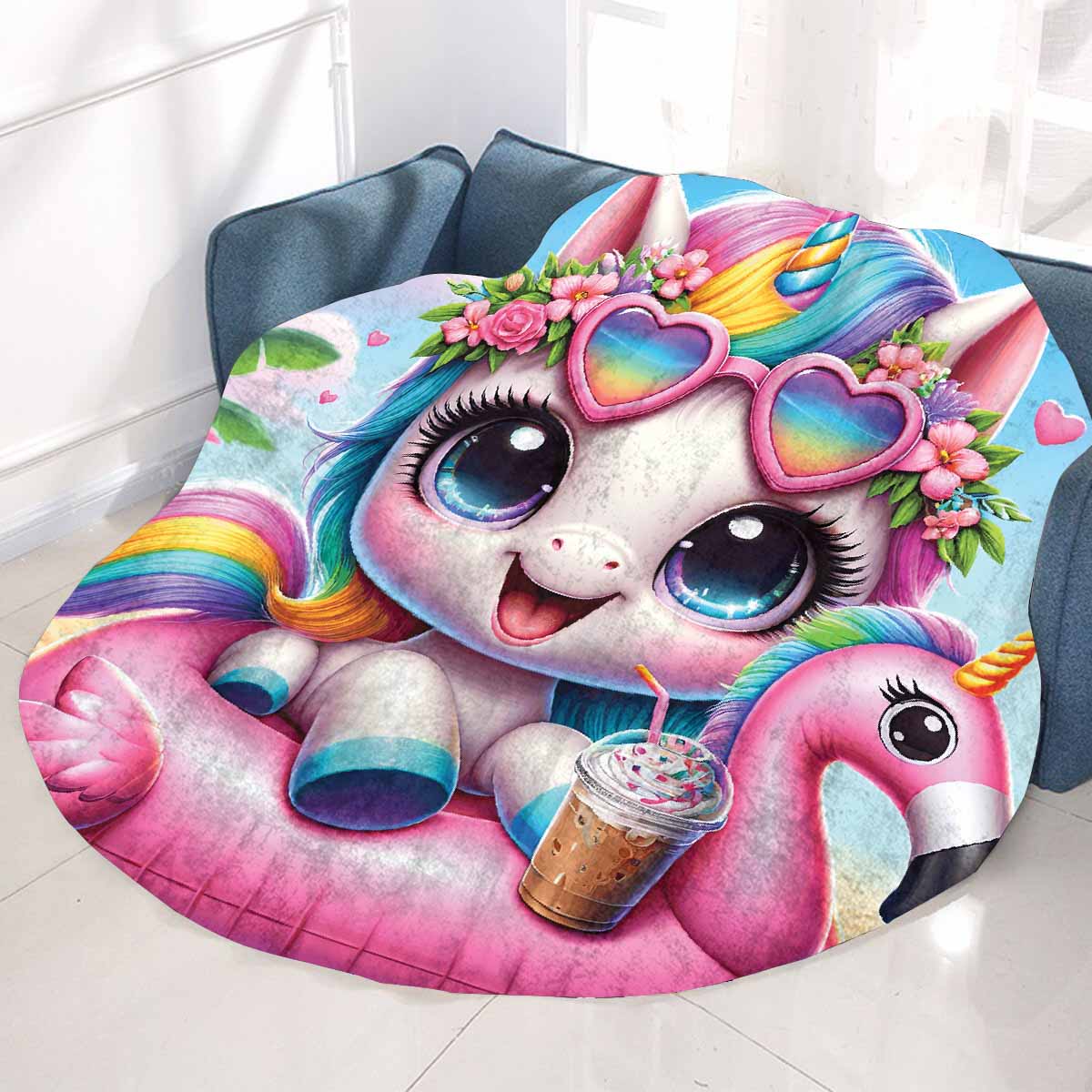 Unicorn_Awd35128  Circular Micro Fleece Blanket 60"