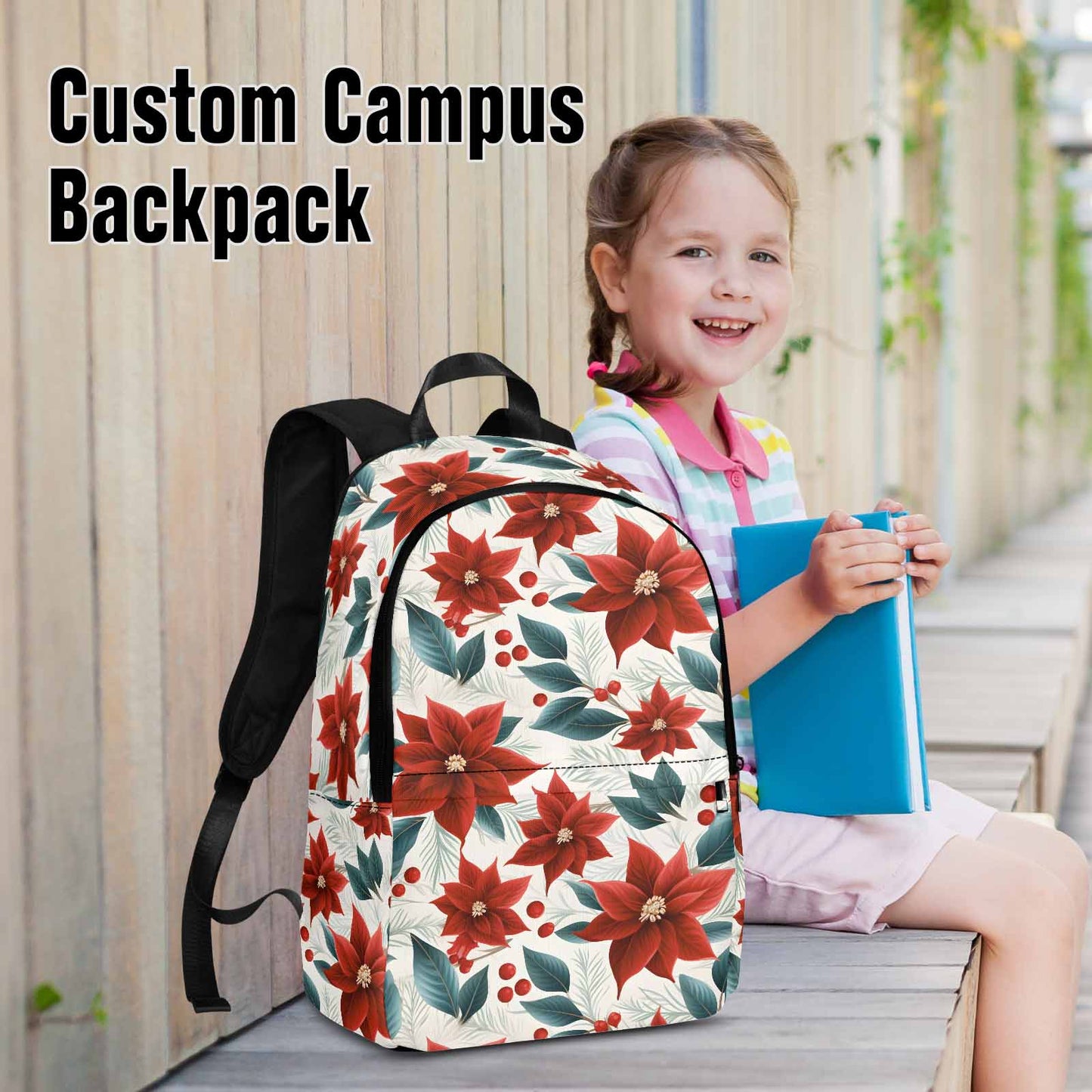 Christmas Red Poinsettia Adult Casual Backpack