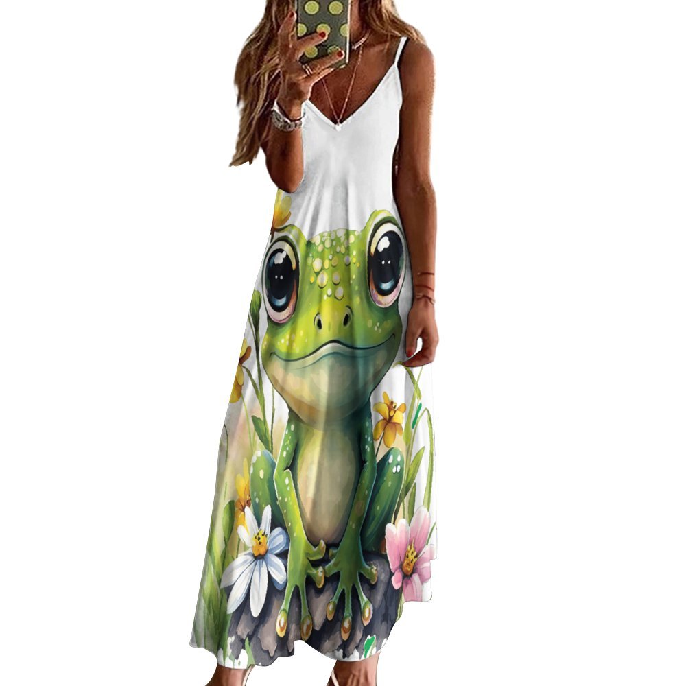 Frog Spaghetti Strap Ankle-Length Dress Long dress