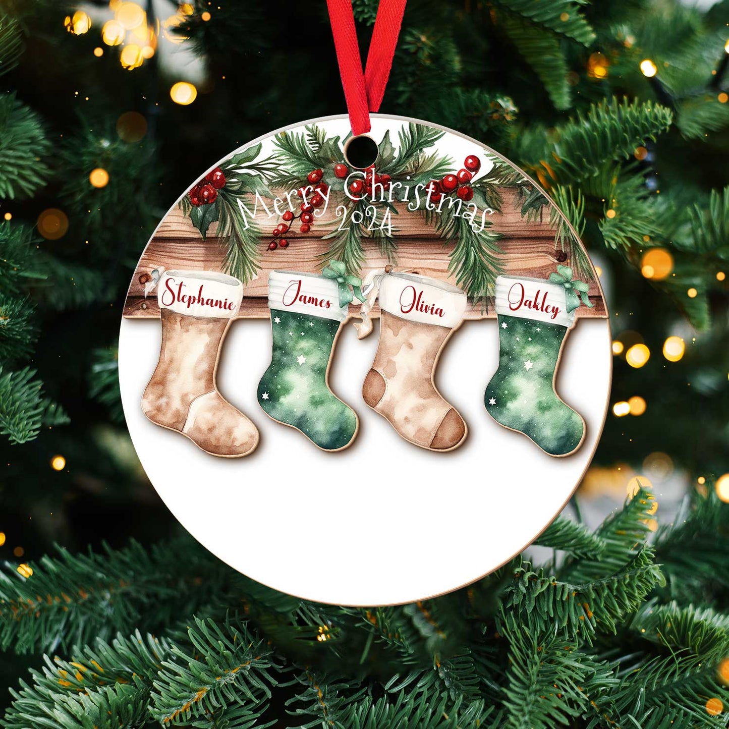 Layered Wooden Personalised Stocking Christmas Ornament