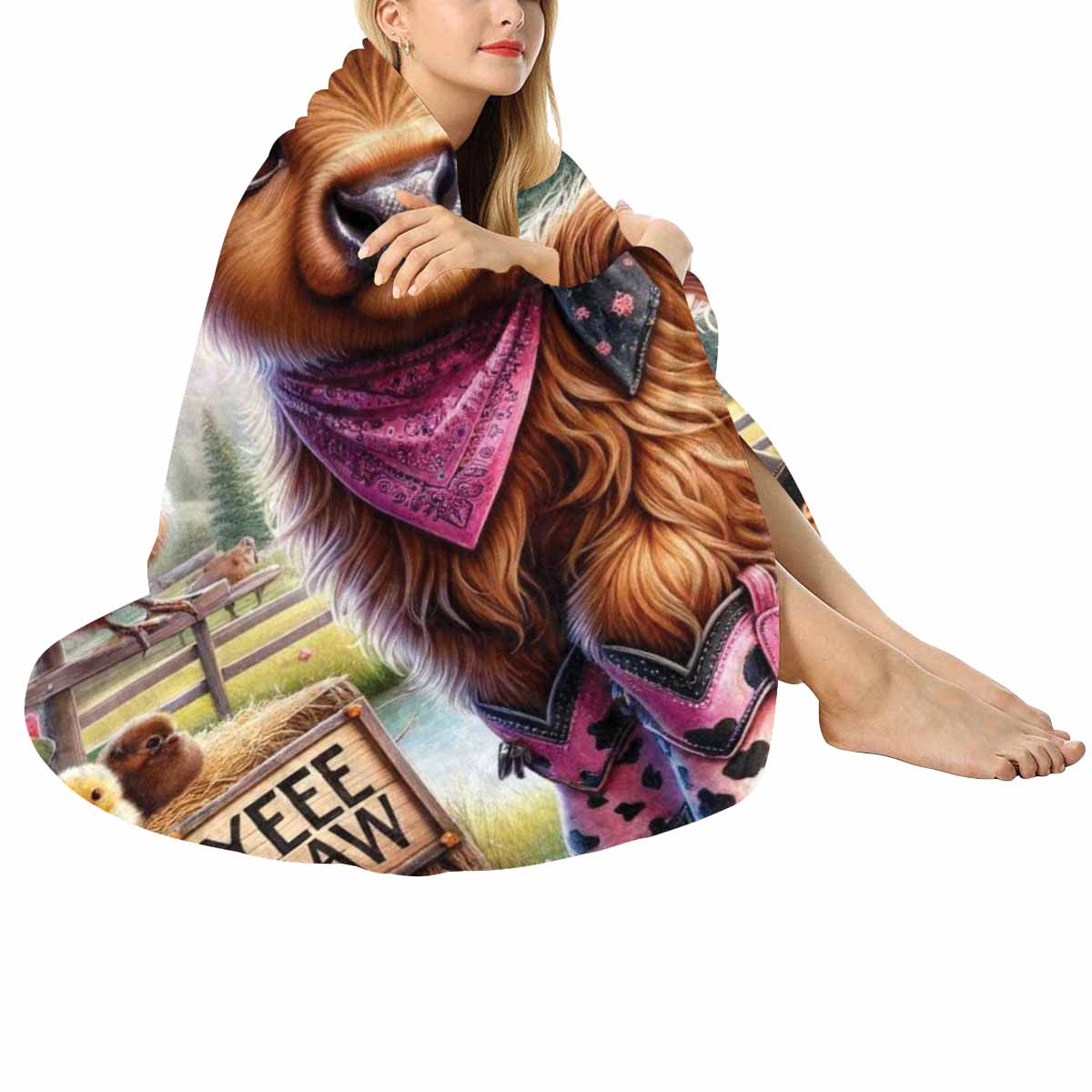 Higland Cow Awd1417  Circular Micro Fleece Blanket 60"