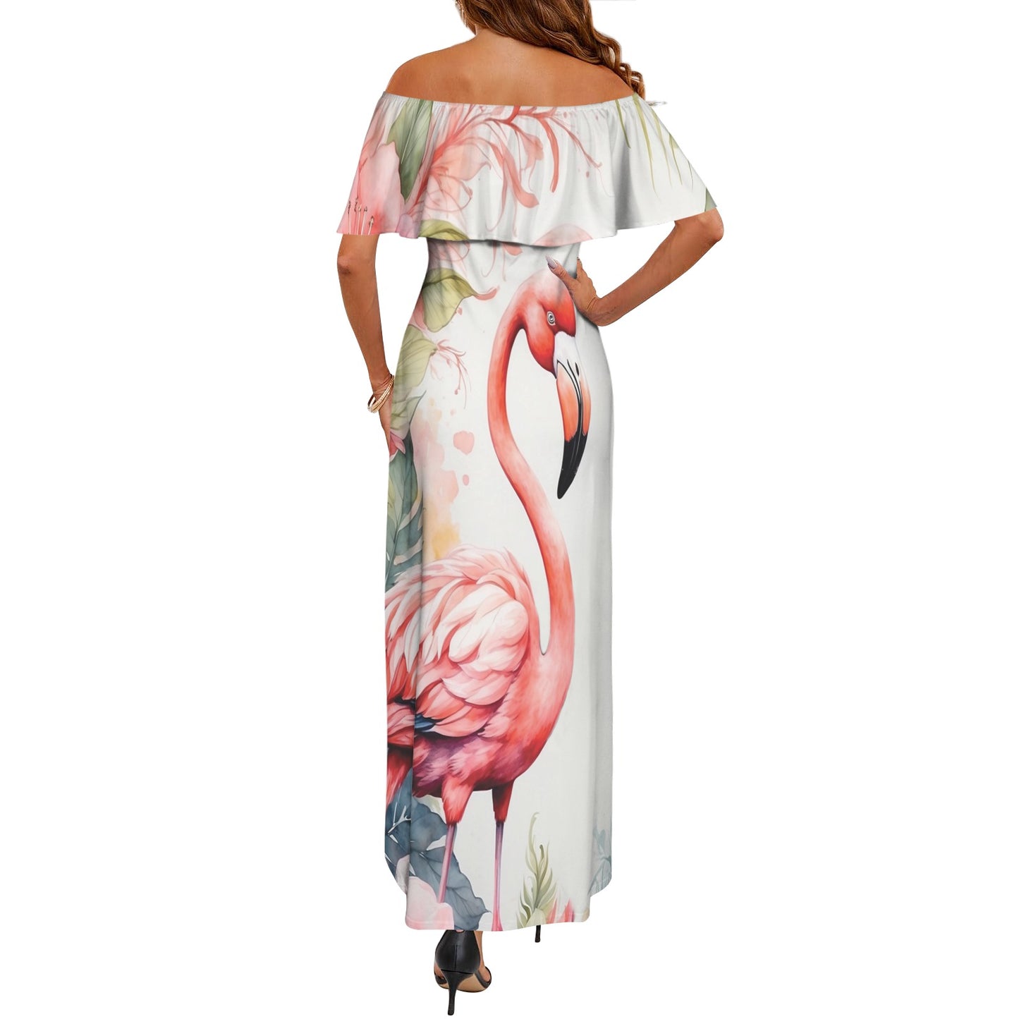 Flamingo awd702 Women's Off Shoulder Ruffle Boat Neck Dress (Model D71)