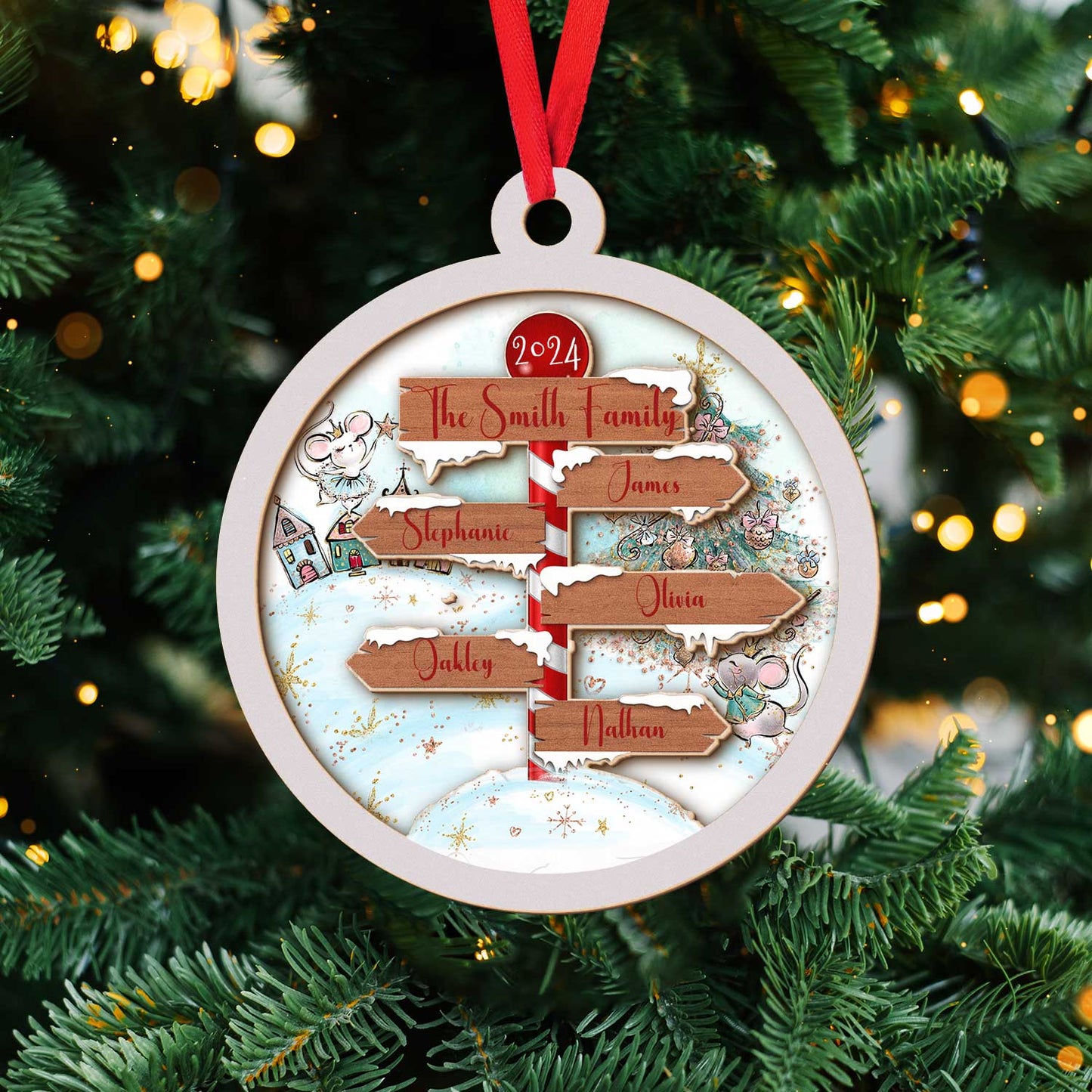 Layered Wooden Personalised North Pole Christmas Ornament