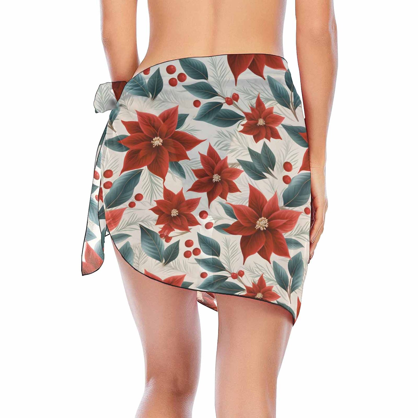 Red Poinsettia  Women's Beach Sarong Wrap