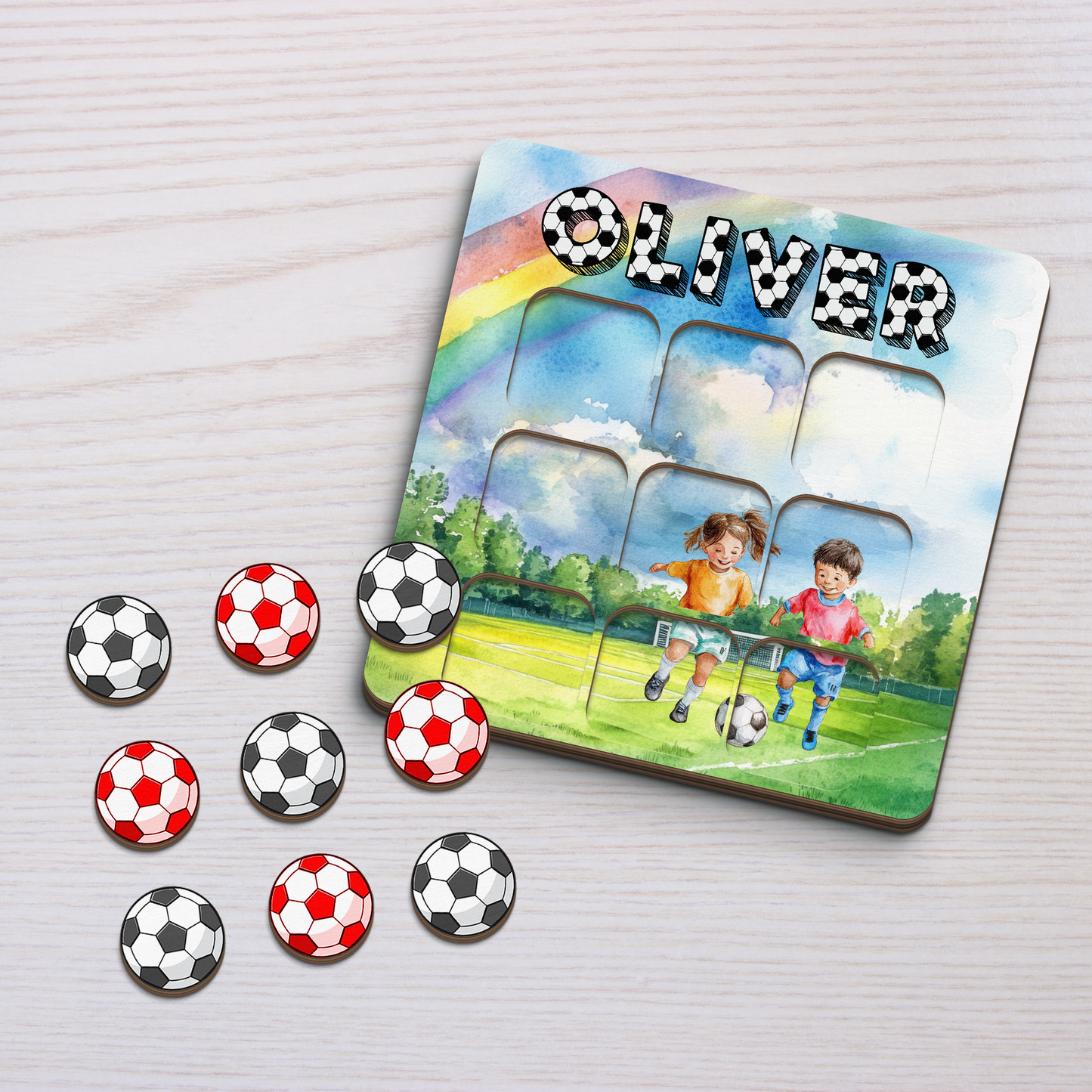 Personalised Wooden Tic Tac Toe Board – Personalised Soccer Theme, Playful & Stylish Décor