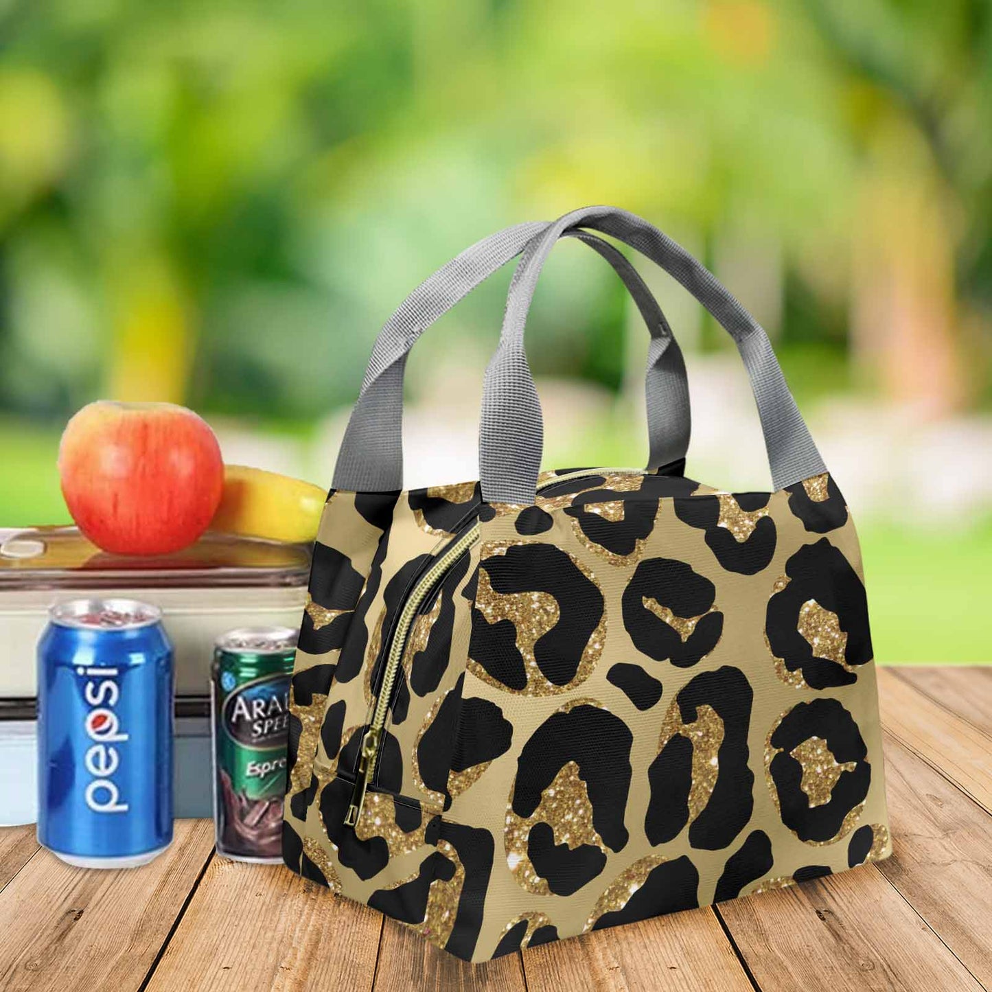 Animal Print 2  Portable Lunch Bag-Grey Handle