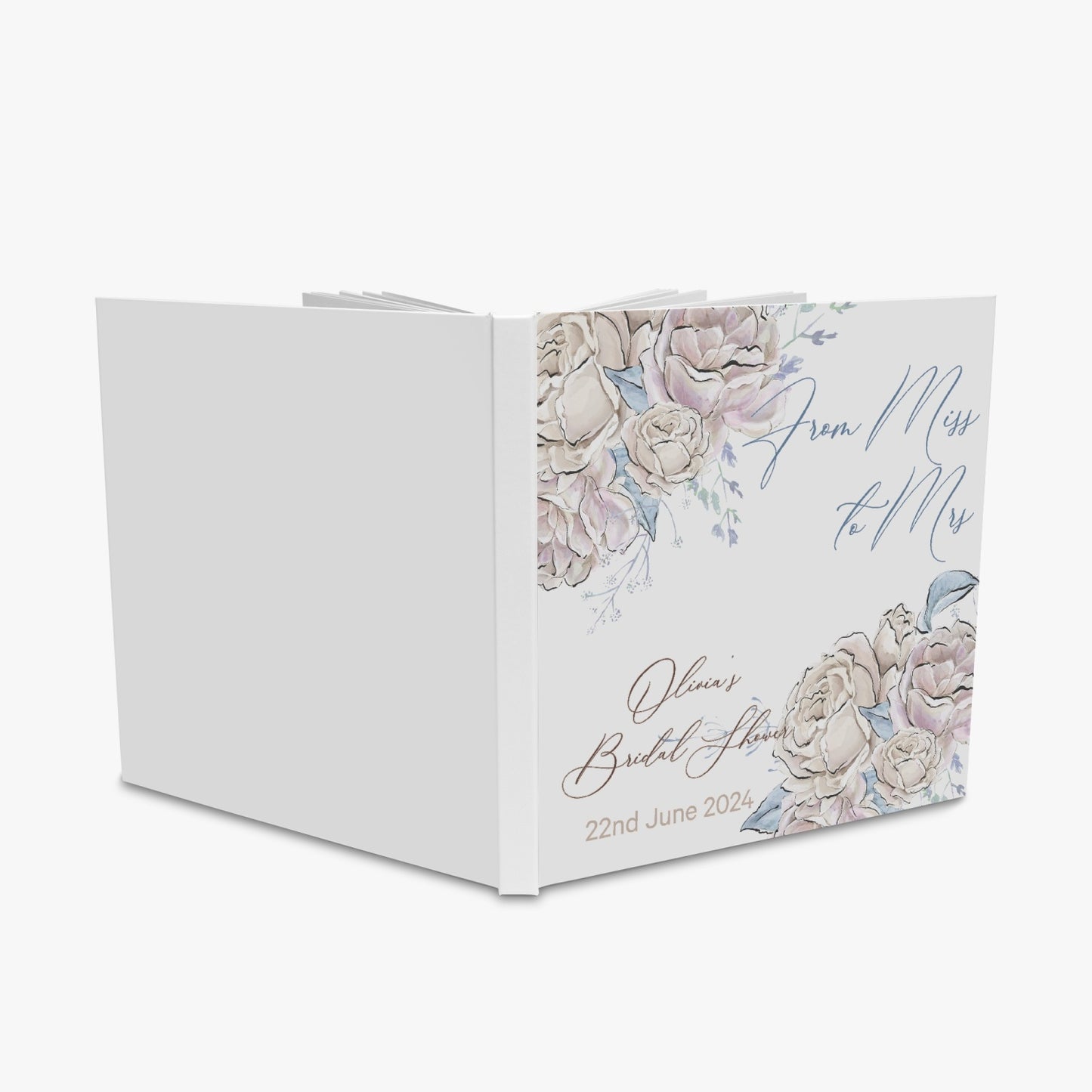 Square Bridal Shower Guest Book, Romance Floral, From Miss to Mrs, Personalised