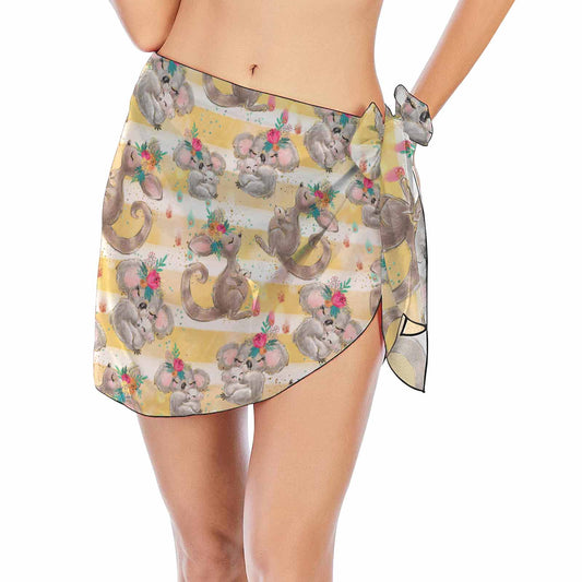 Australian Animals Yellow Koala & Kangaroo  Women's Beach Sarong Wrap