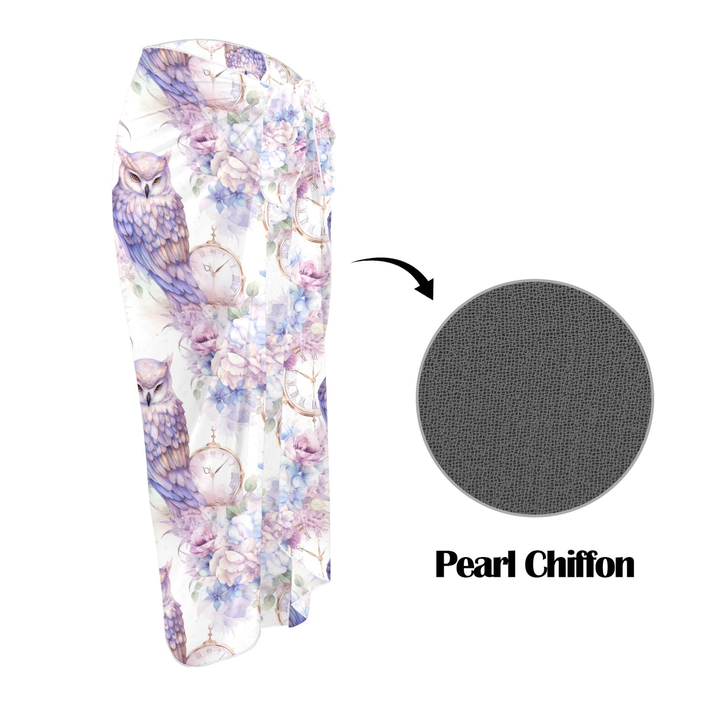 Pastel Owls Long Beach Sarong Wrap