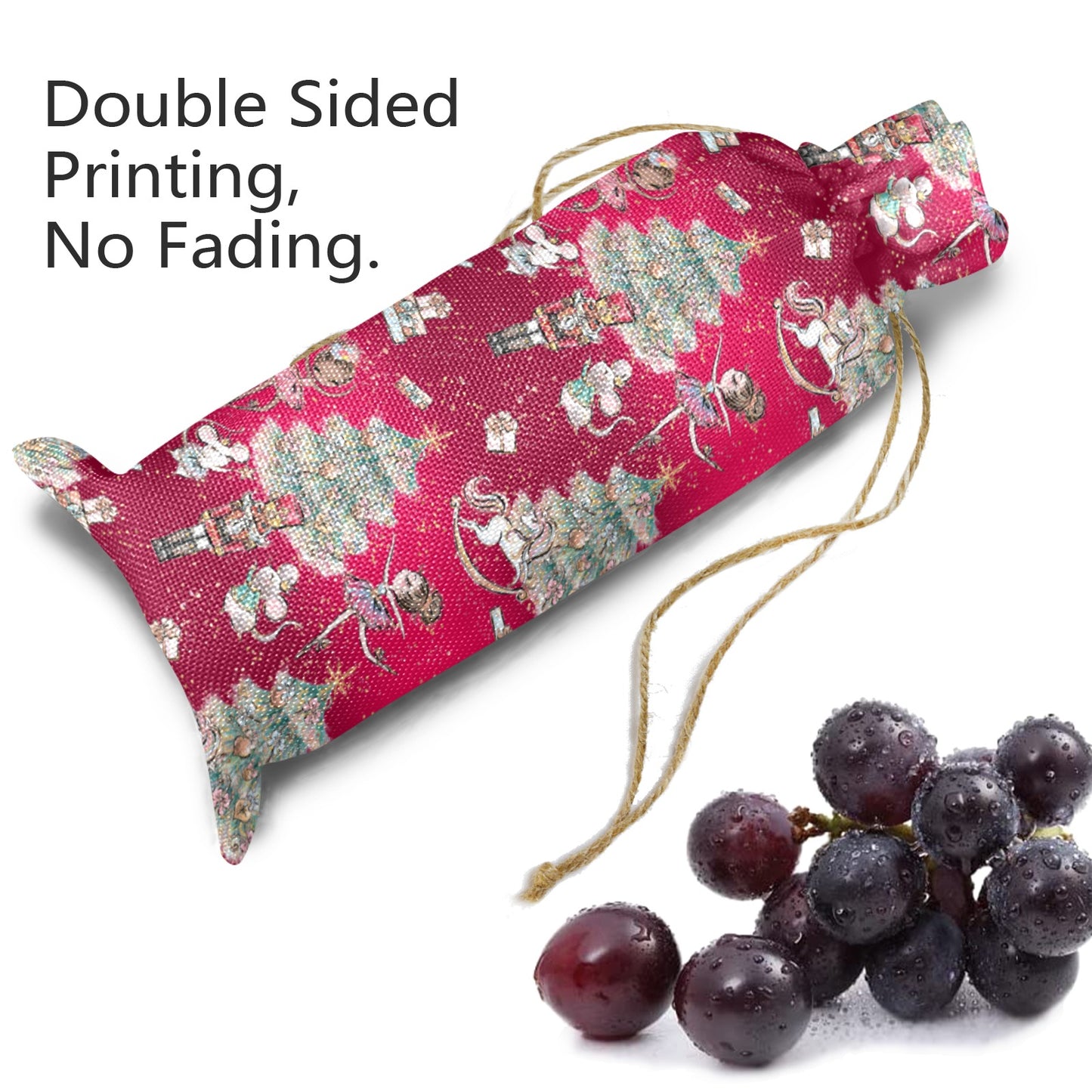 Red Sugar Plum Xmas Linen Wine Bottle Bag