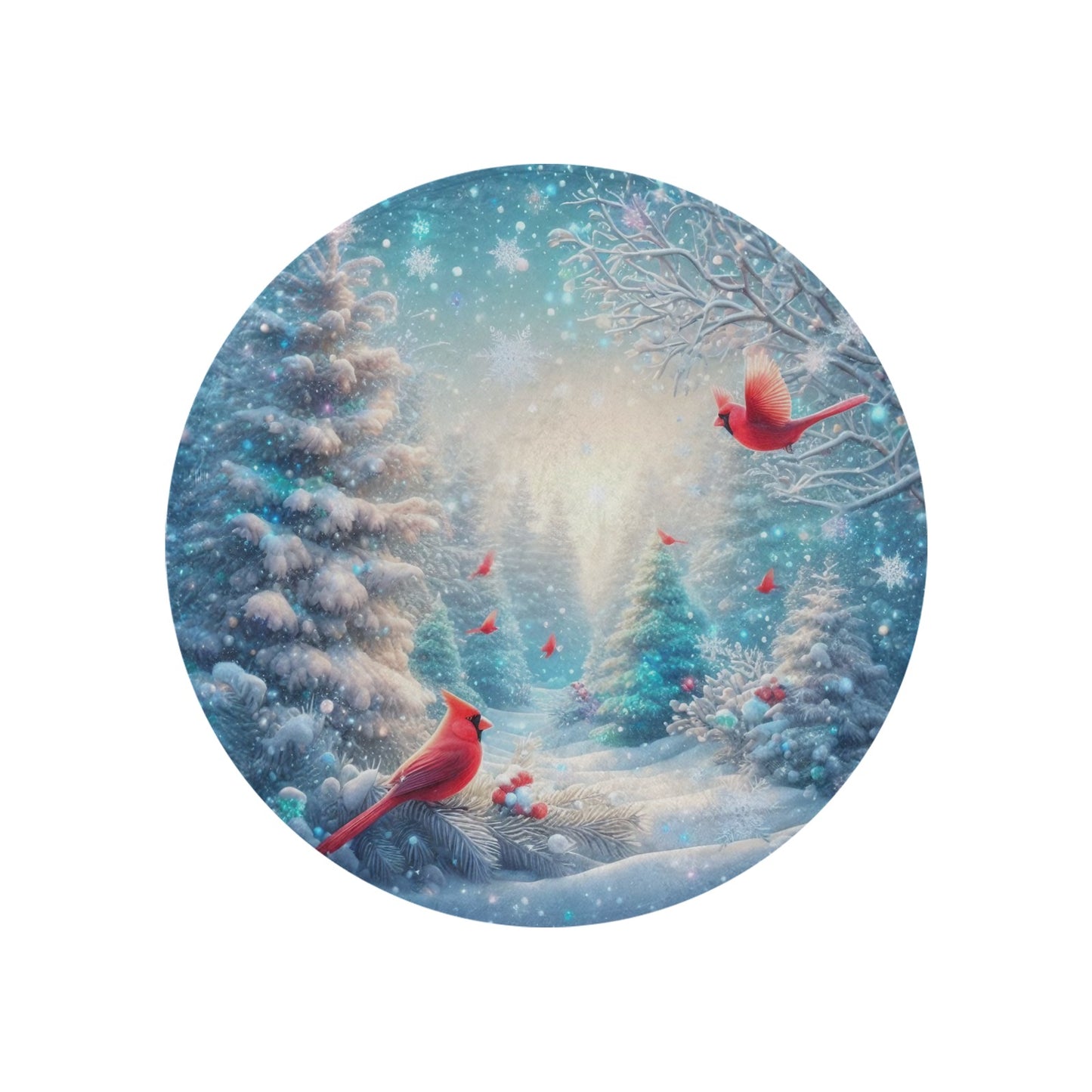 Christmas Cardinals Circular Micro Fleece Blanket