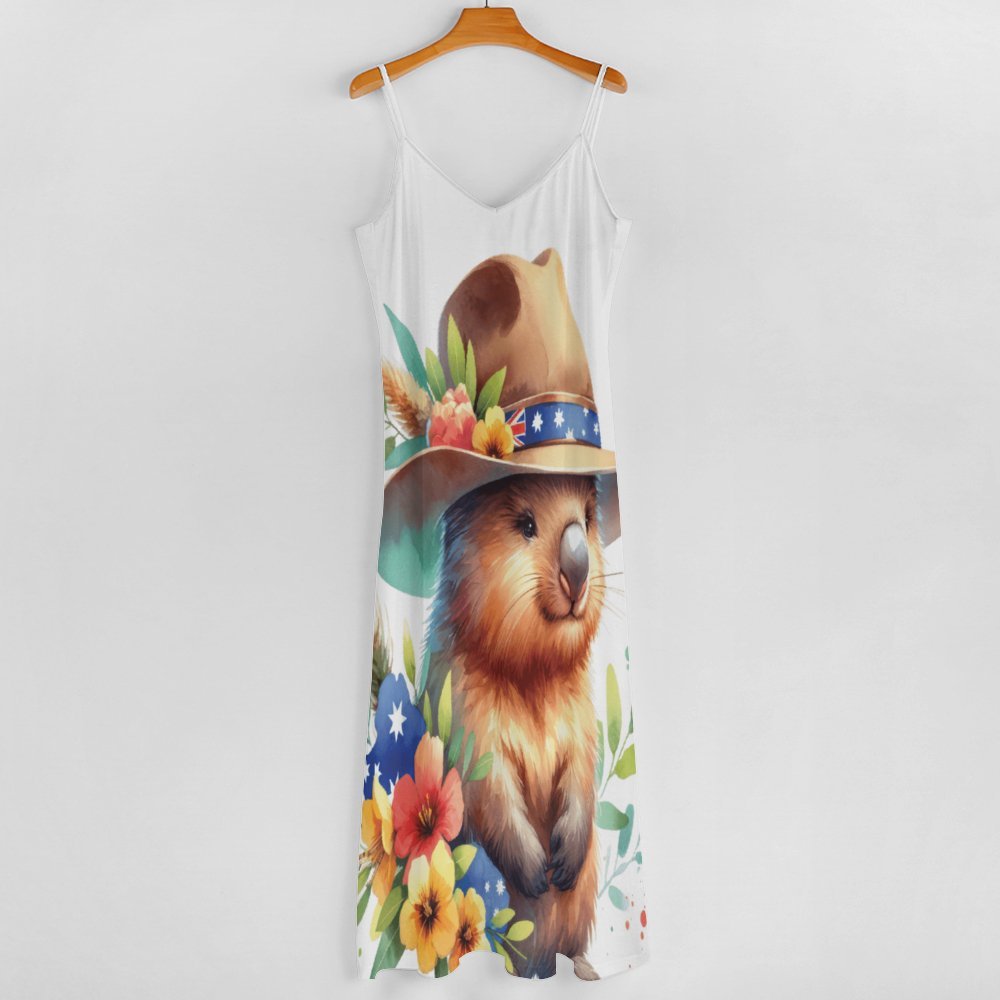 Australian Animals Wombat Spaghetti Strap Ankle-Length Dress Long dress