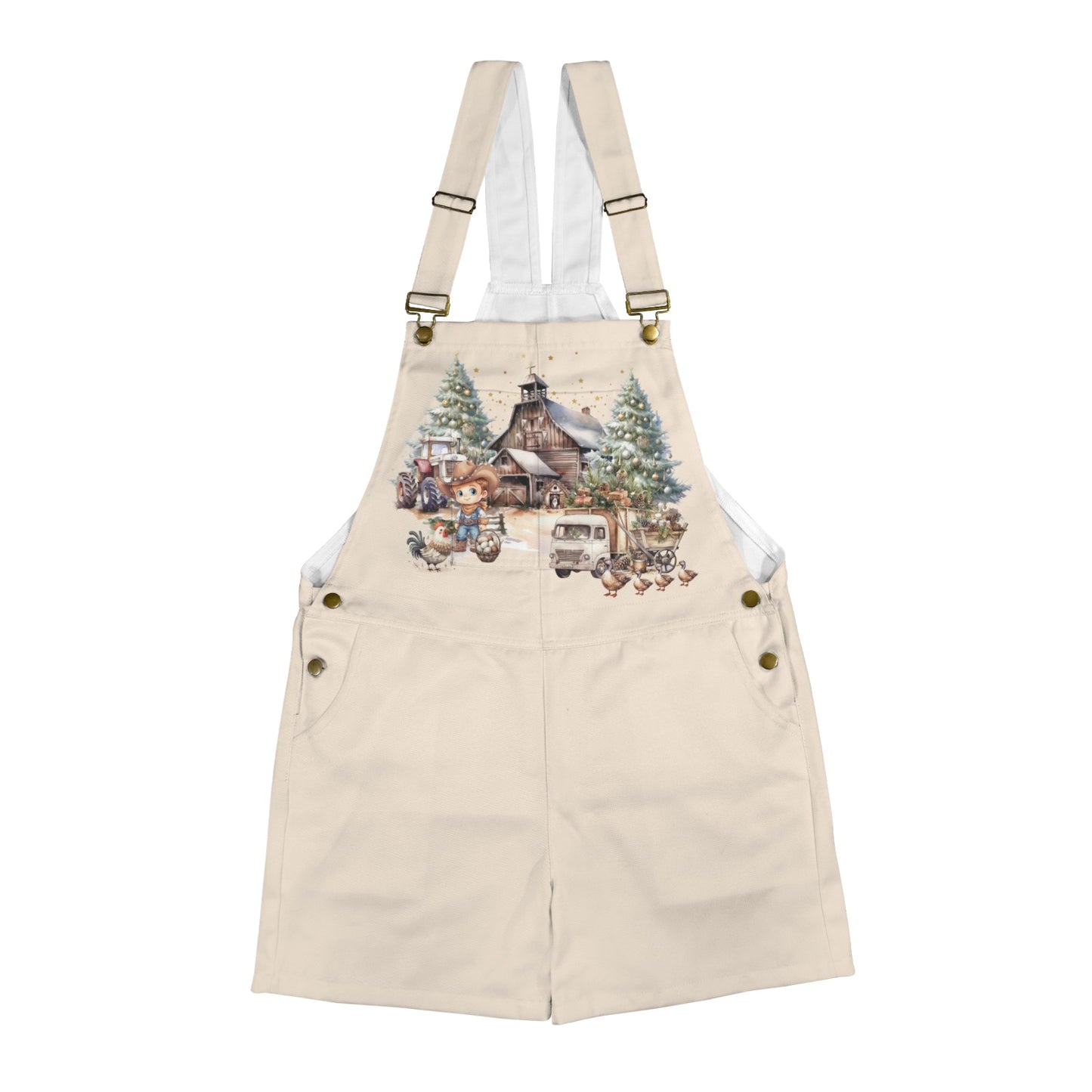 Country Christmas Cowboy Unisex Shorts Suspender Jumpsuit