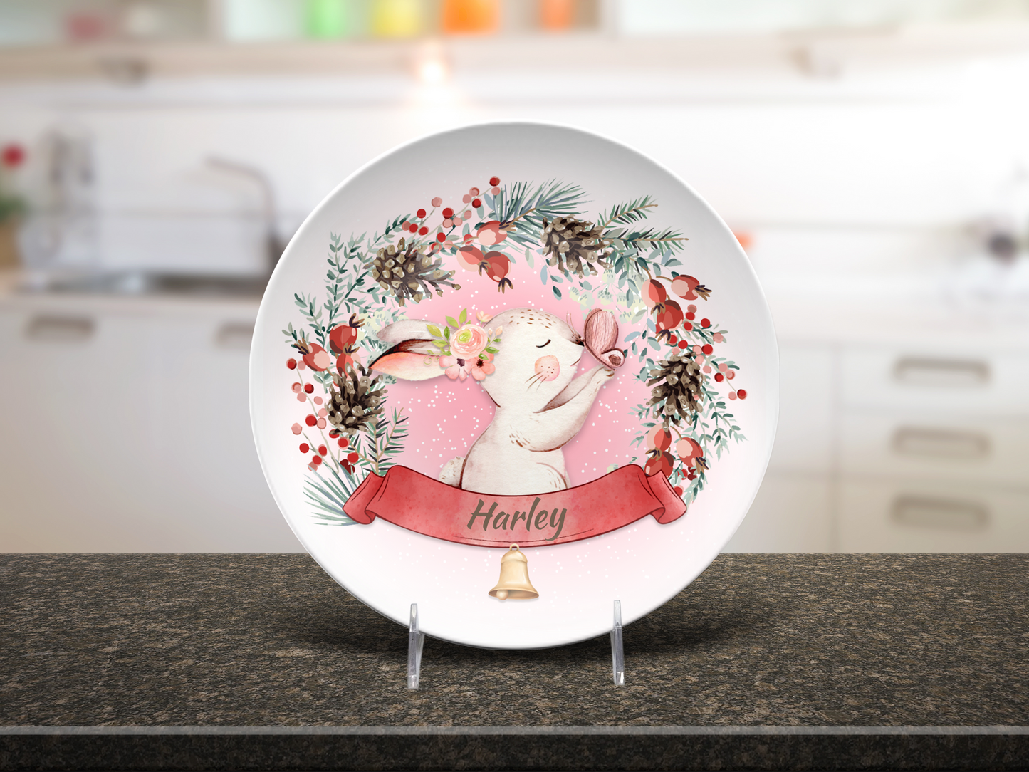Personalised Rabbit and Pinecones Plate