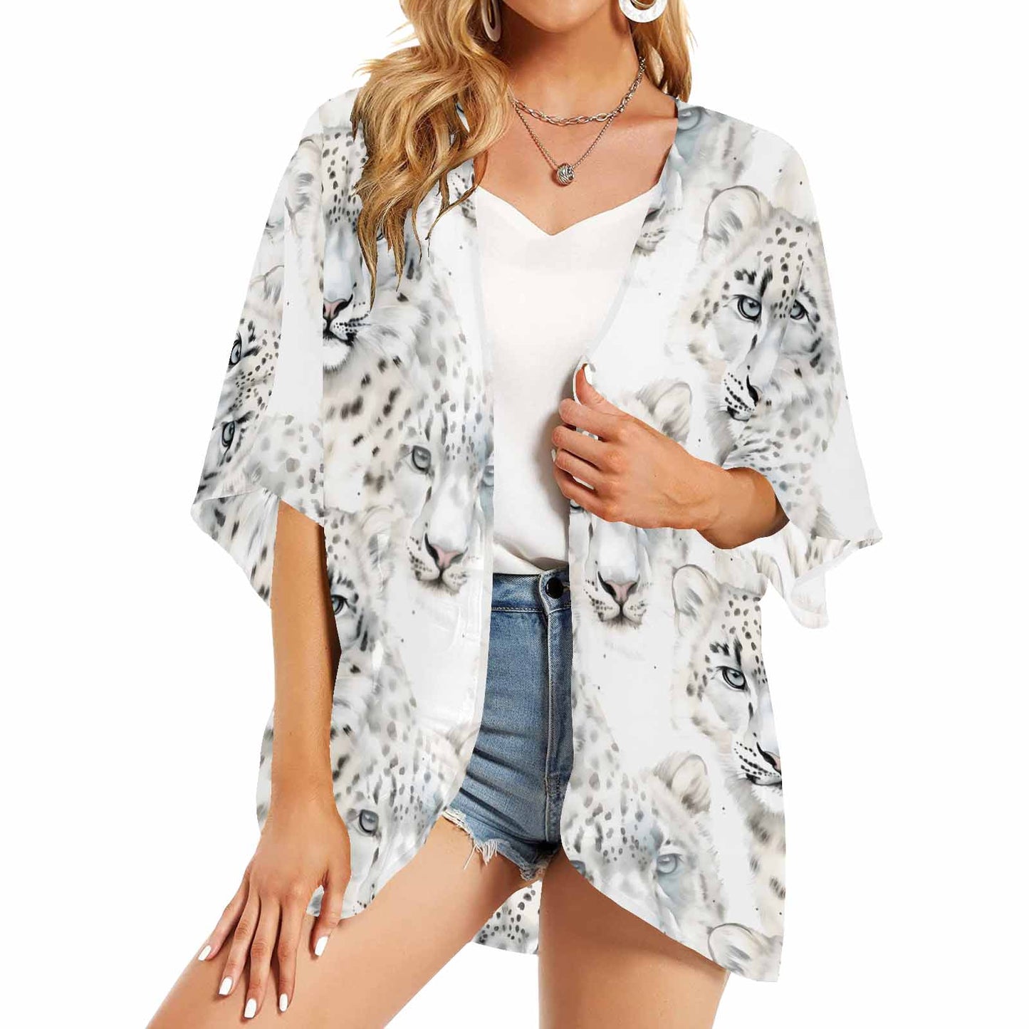 Leopard  Women's Kimono Chiffon Cover Up