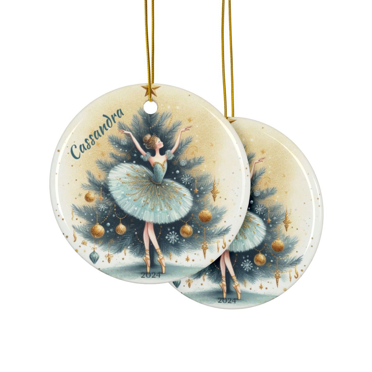 Ballerina and Christmas Tree Personalised Ceramic Ornament