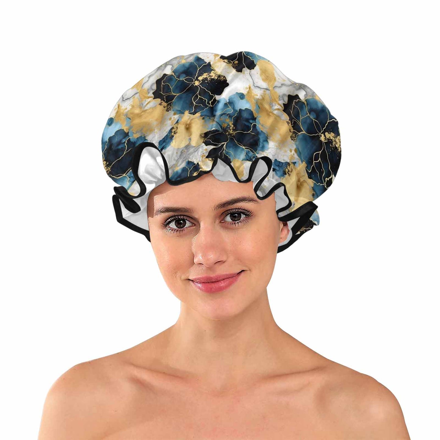 Blue Ink Floral  Shower Cap