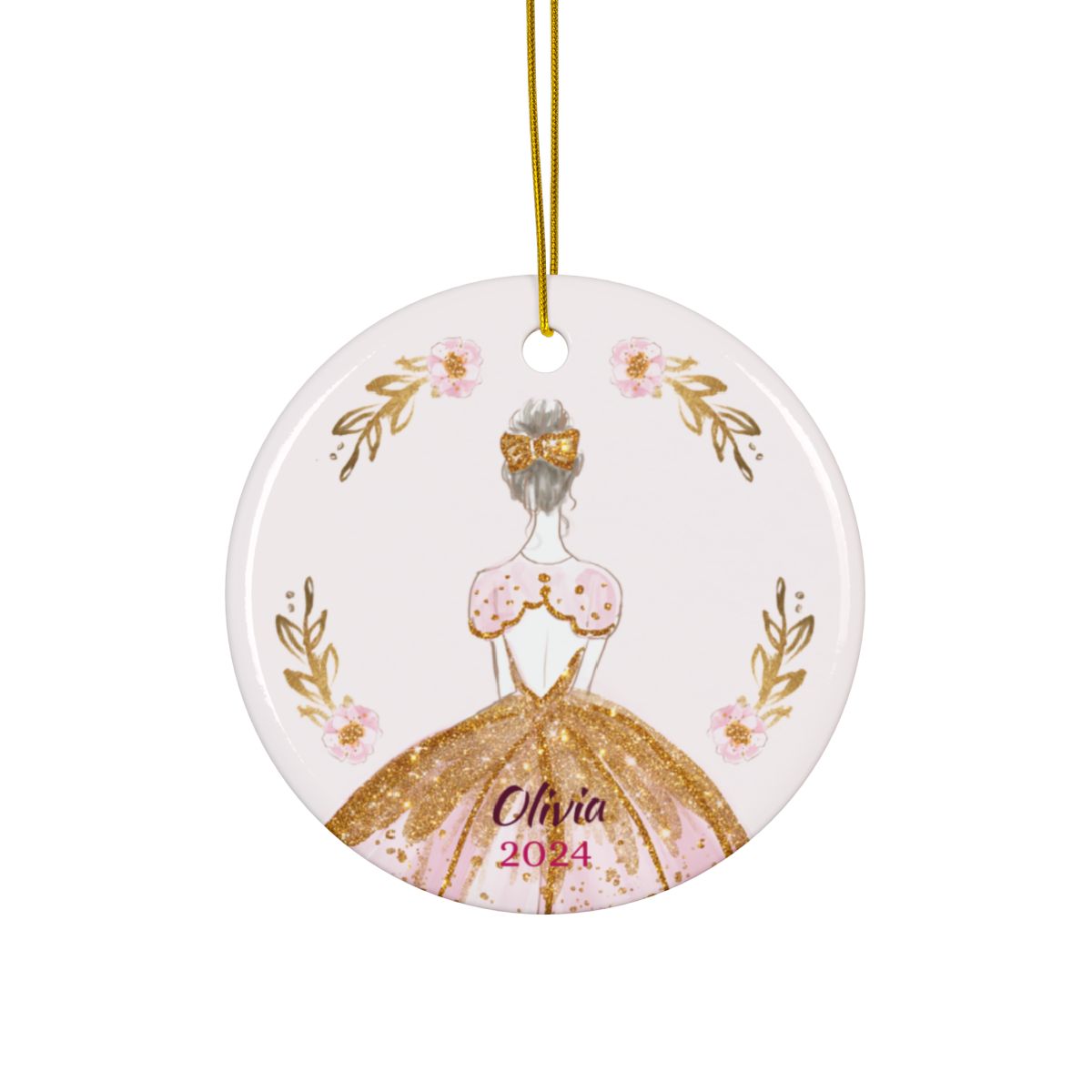 Pink and Gold Ballerina Ornament Personalised Ceramic Ornament