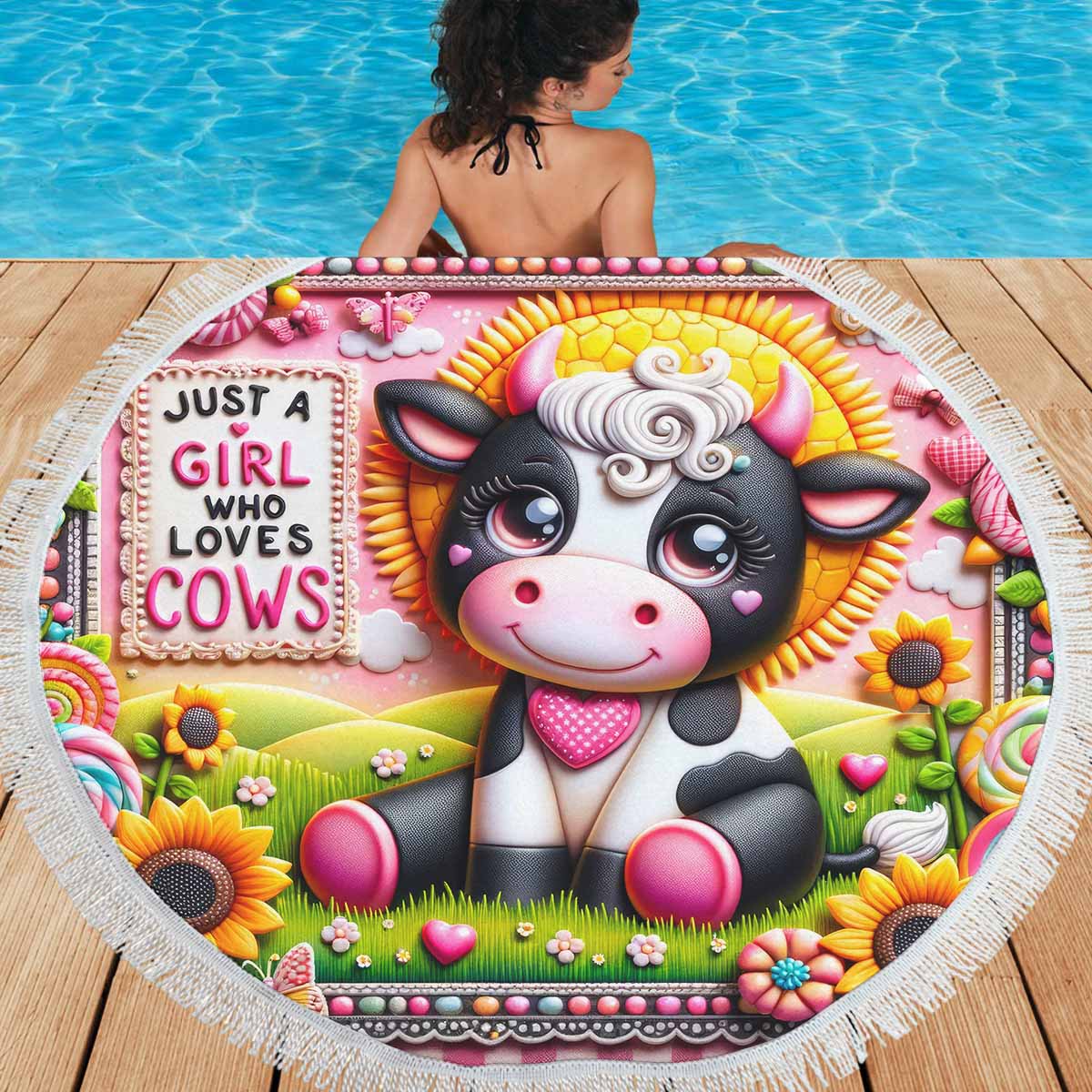 Just a Girl Who Loves Cows Awd351117  Circular Beach Shawl 59"