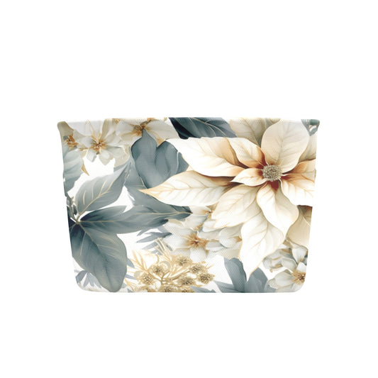 Cream Poinsettia Fabric Storage Basket