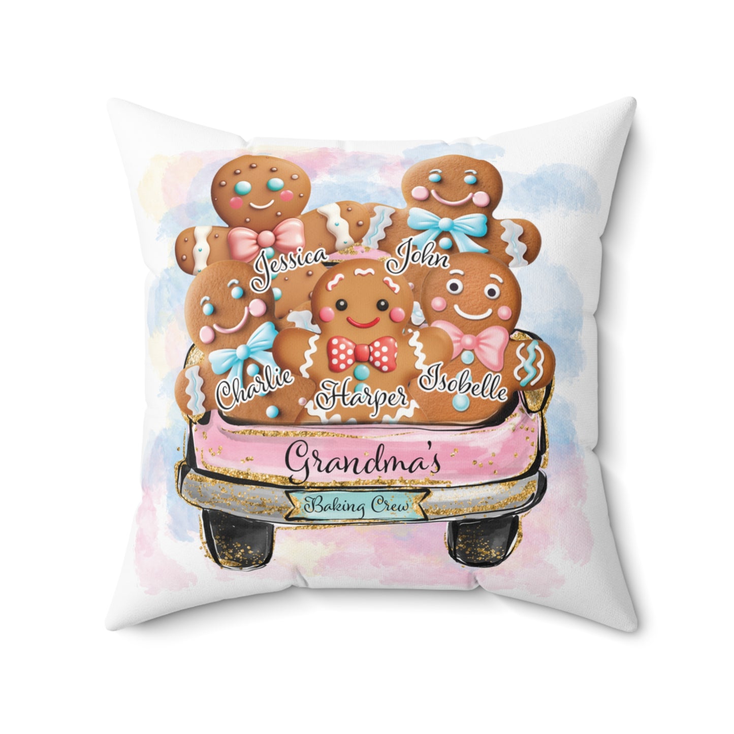 Personalised Polyester Square Pillow, Gingerbread Car