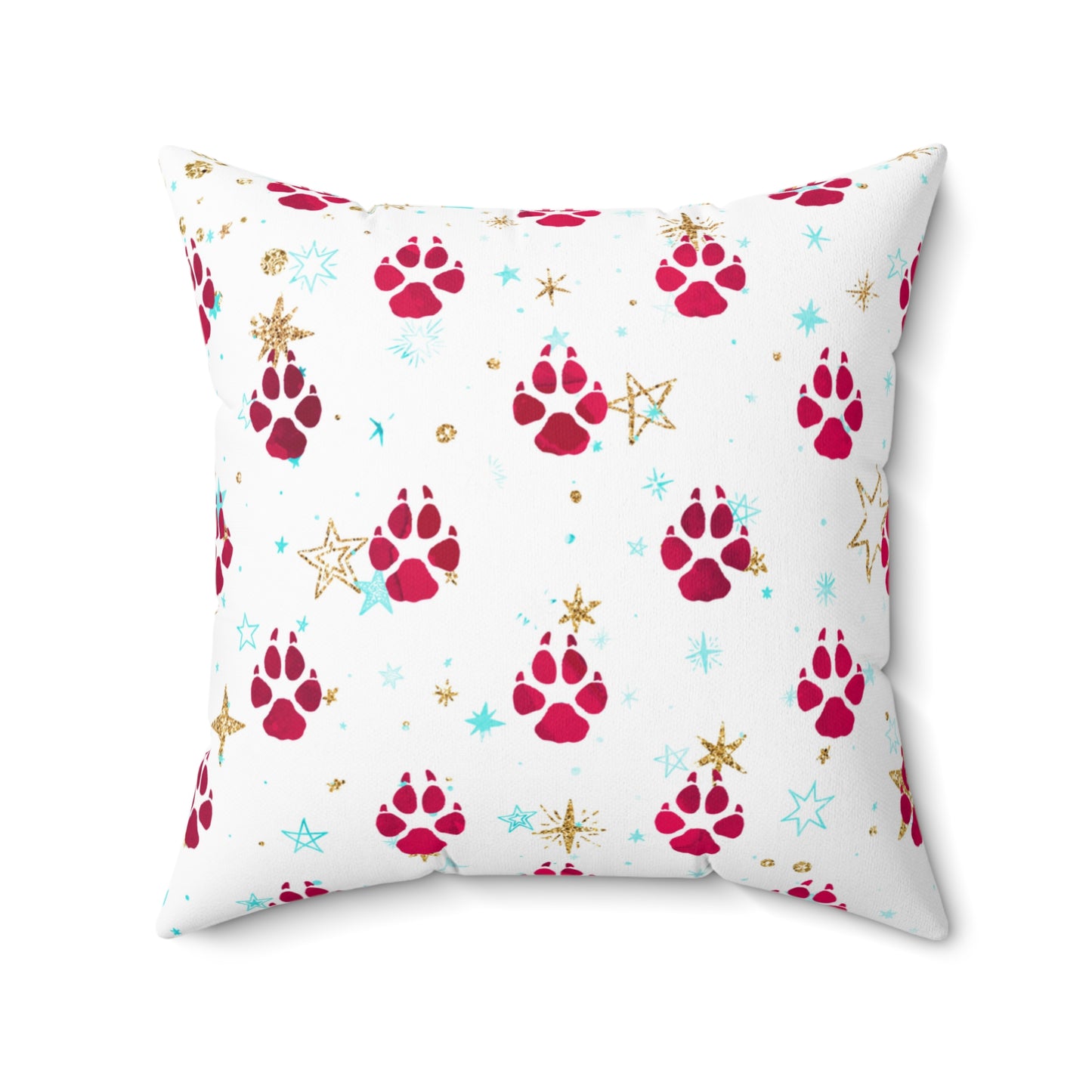 Spun Polyester Square Pillow, Doggie Paws Christmas Cushion