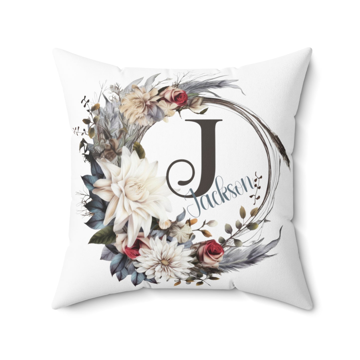 Personalised Floral Wreath Cushion, Polyester Square Cushion, Christmas cushion