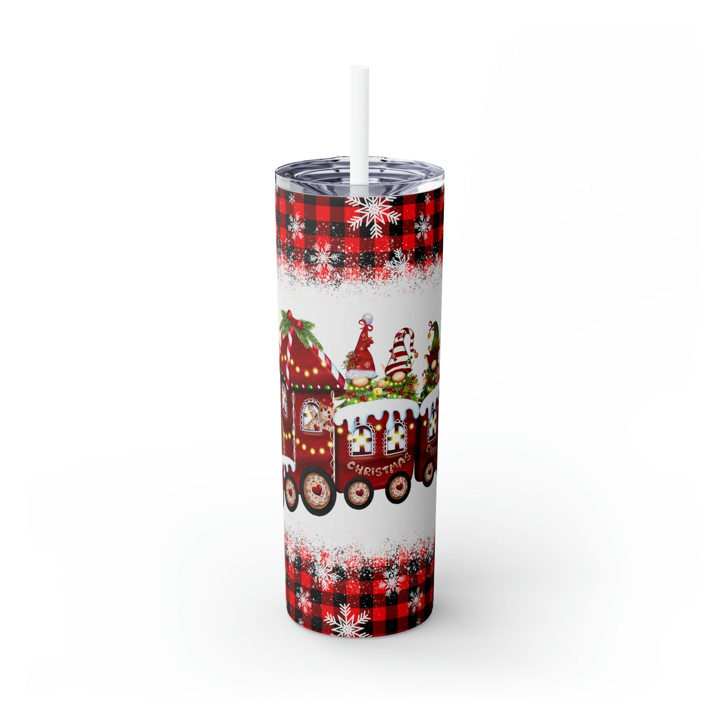 Skinny Tumbler with Straw, 20oz, Christmas Train, awd-034