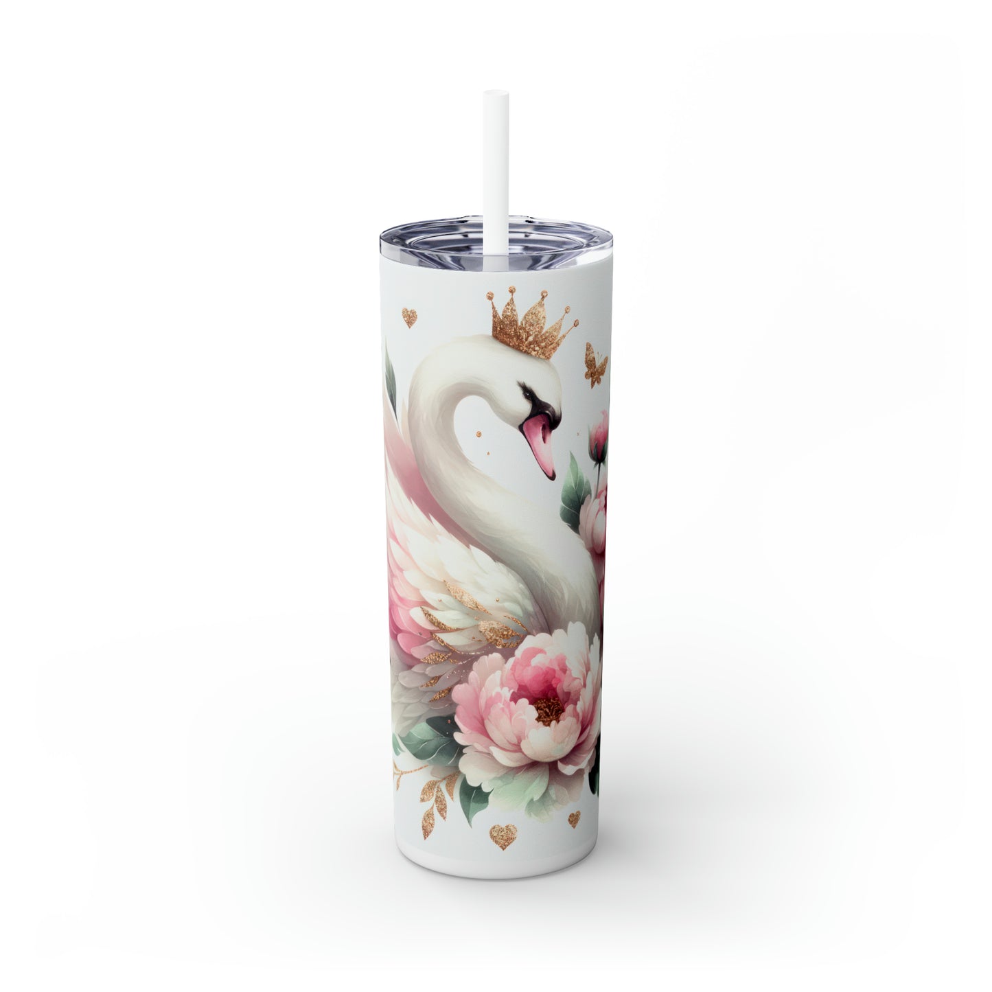 Skinny Tumbler with Straw, 20oz, Swan Princess